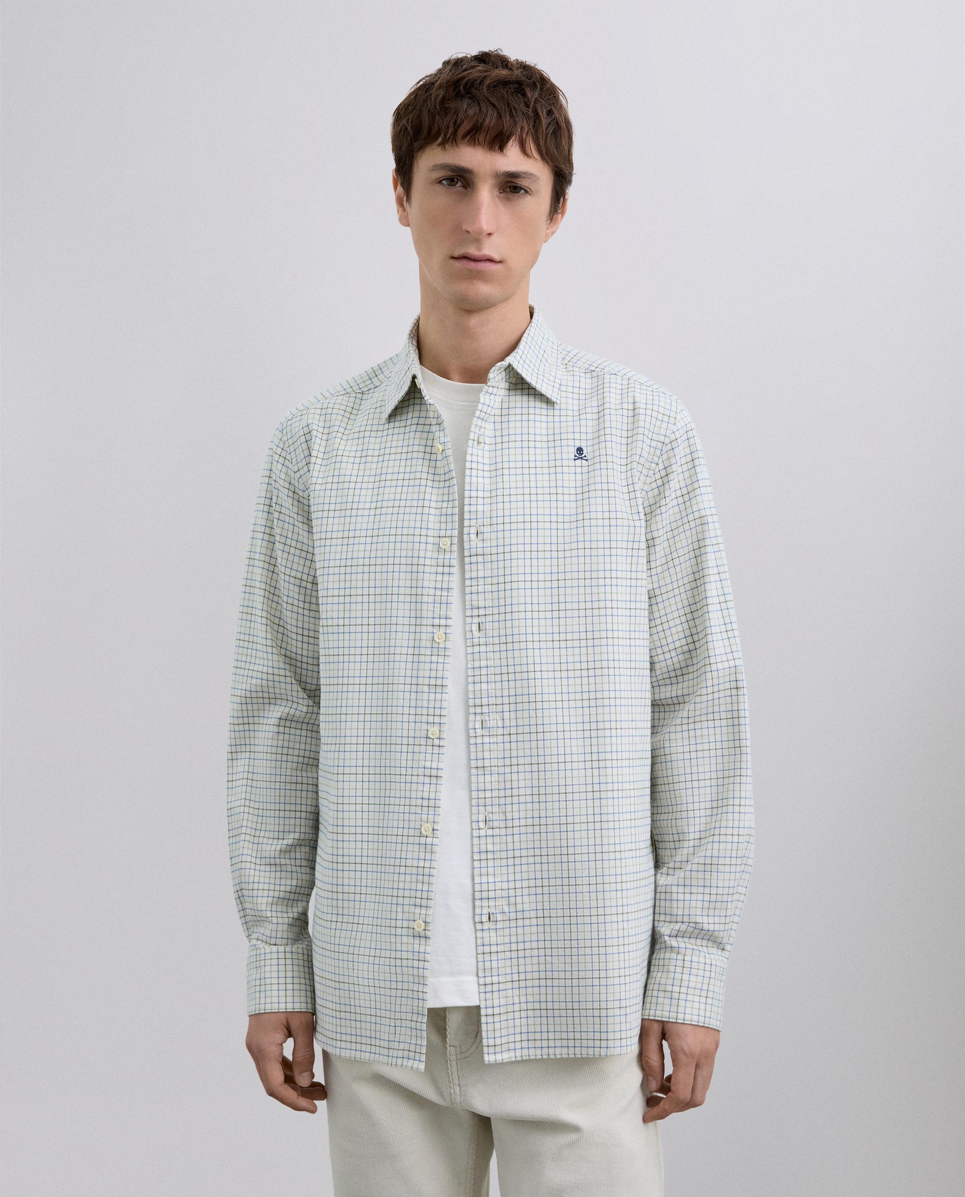 Camisa Aos Quadrados Regular Fit de Manga Comprida Caqui-1