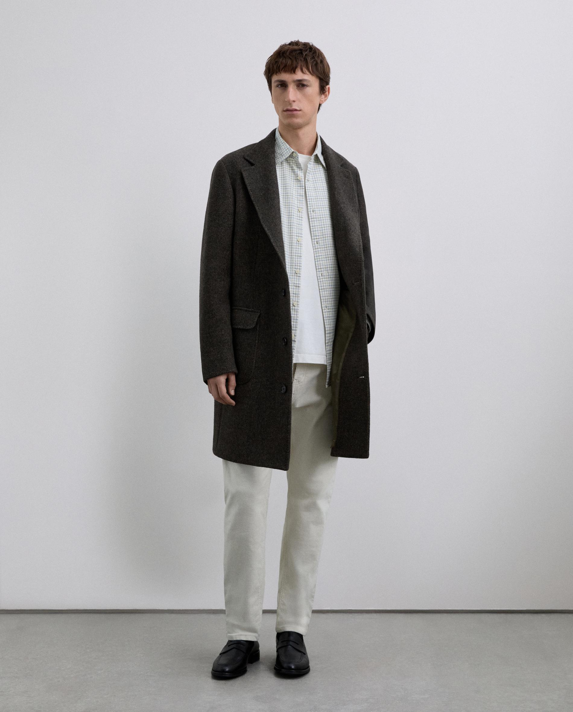 Camisa Aos Quadrados Regular Fit de Manga Comprida Caqui-2