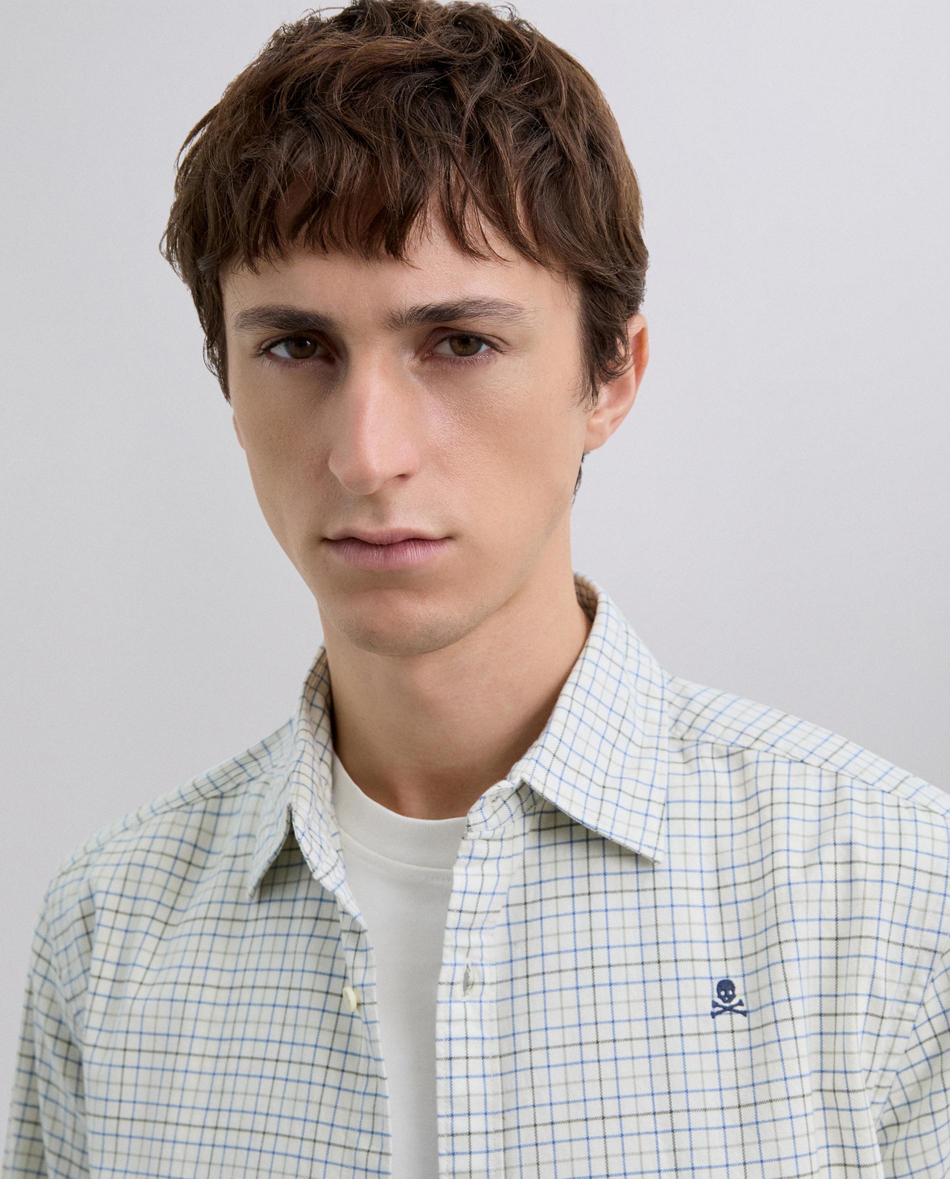 Camisa Aos Quadrados Regular Fit de Manga Comprida Caqui-4