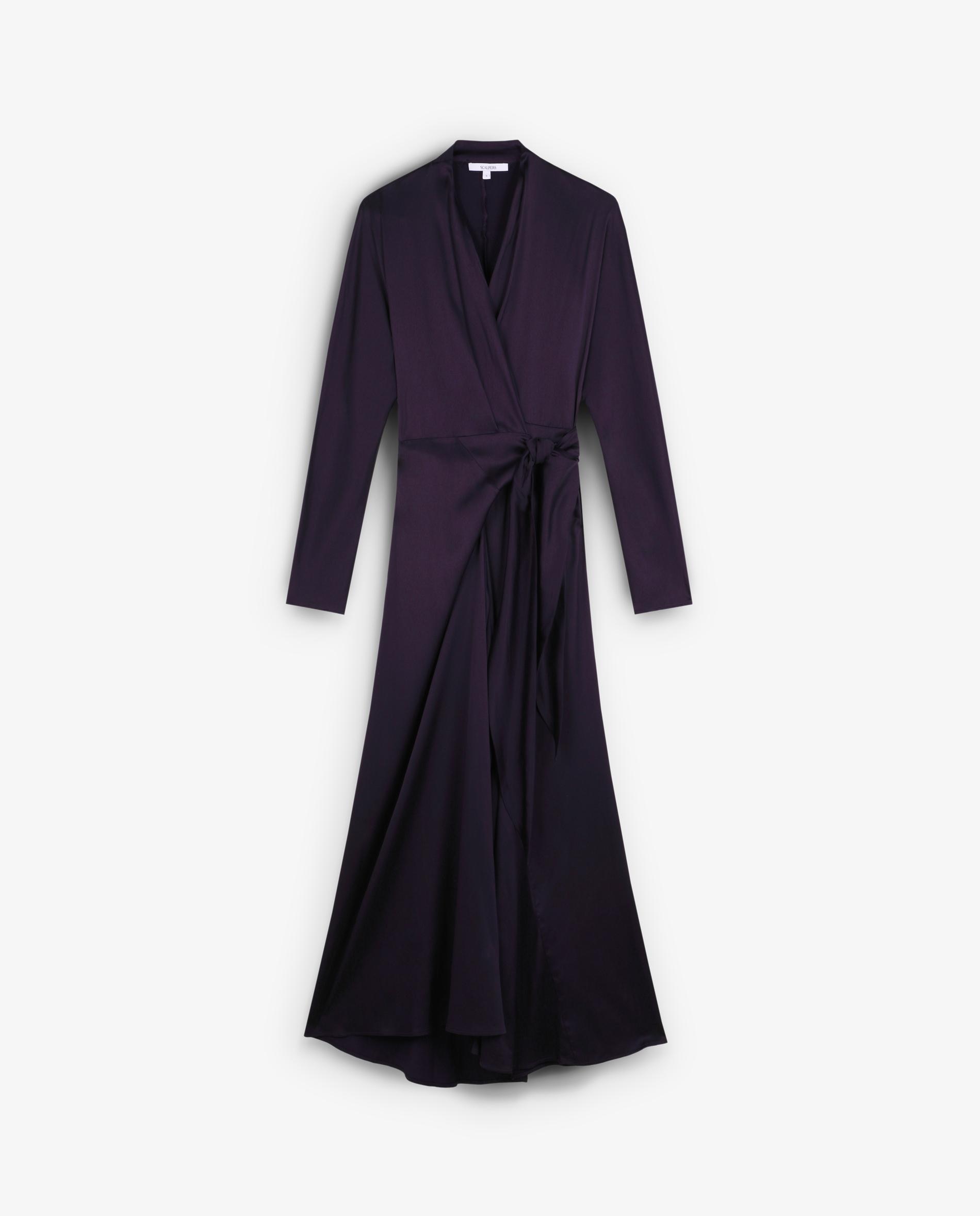Vestido Midi Acetinado com Decote Cruzado Roxos-5