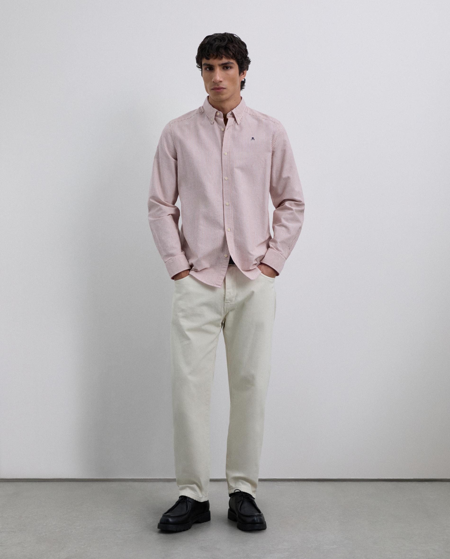 Camisa Oxford com Estampado Às Riscas e Caveira em Contraste no Peito Bordeaux-2