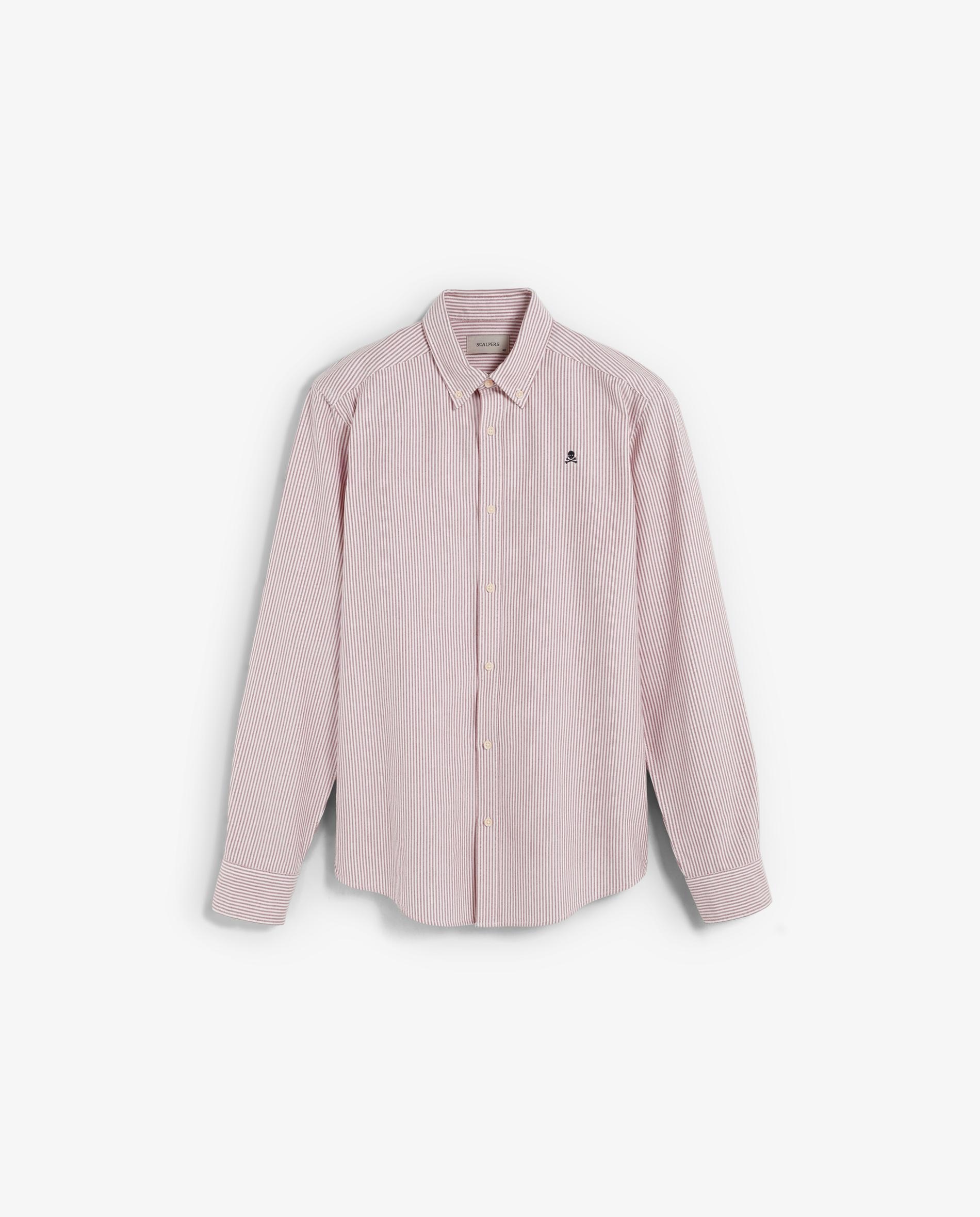 Camisa Oxford com Estampado Às Riscas e Caveira em Contraste no Peito Bordeaux-4
