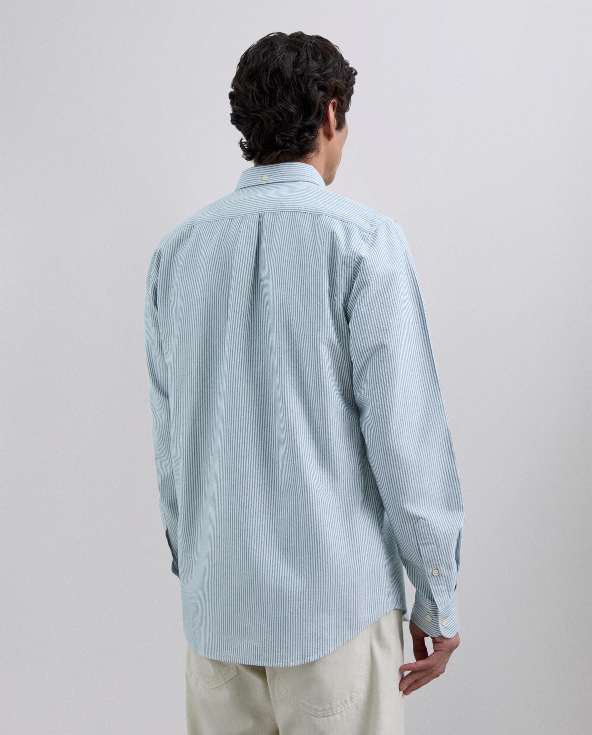 Camisa Oxford com Estampado Às Riscas e Caveira em Contraste no Peito Verde-3