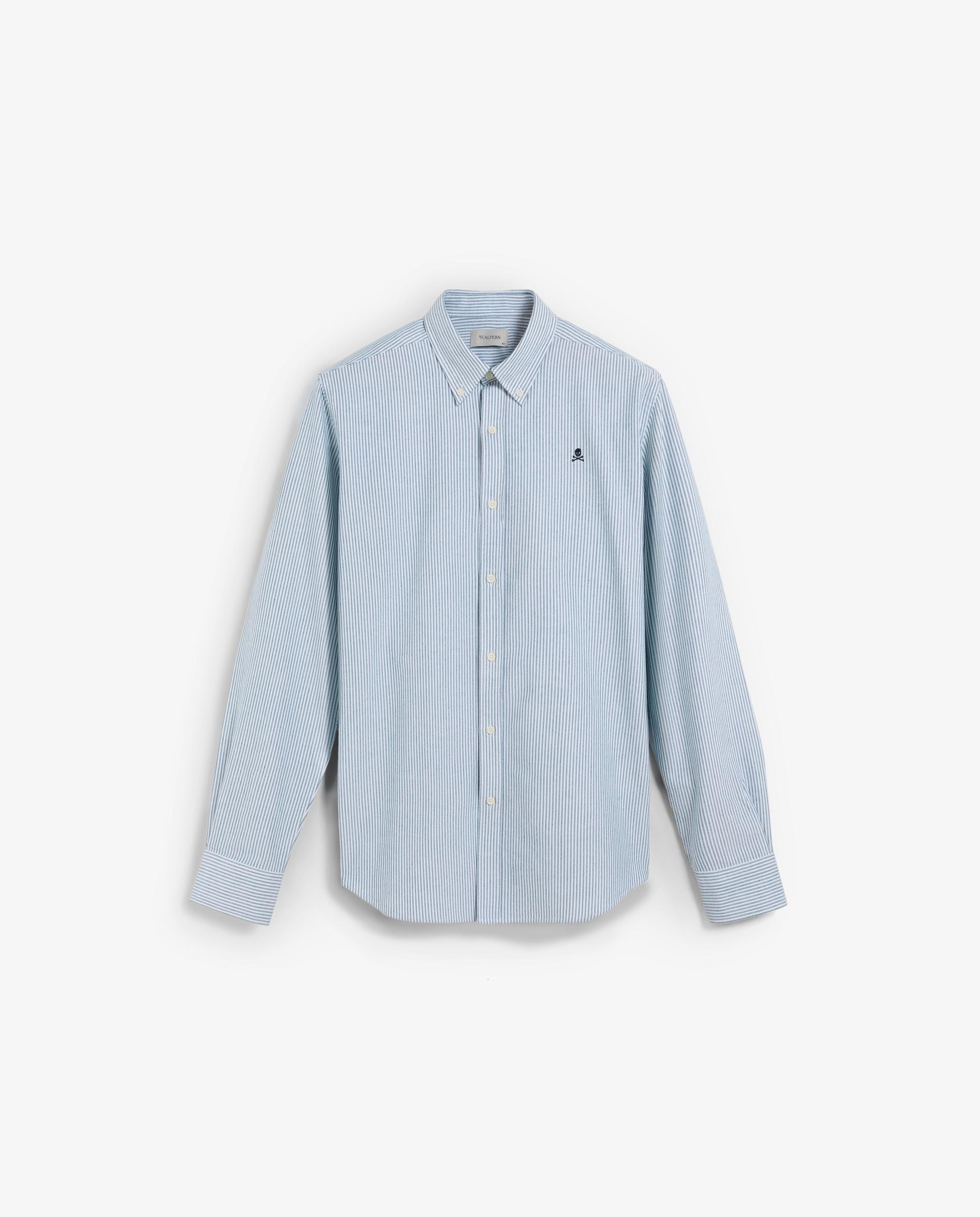 Camisa Oxford com Estampado Às Riscas e Caveira em Contraste no Peito Verde-5