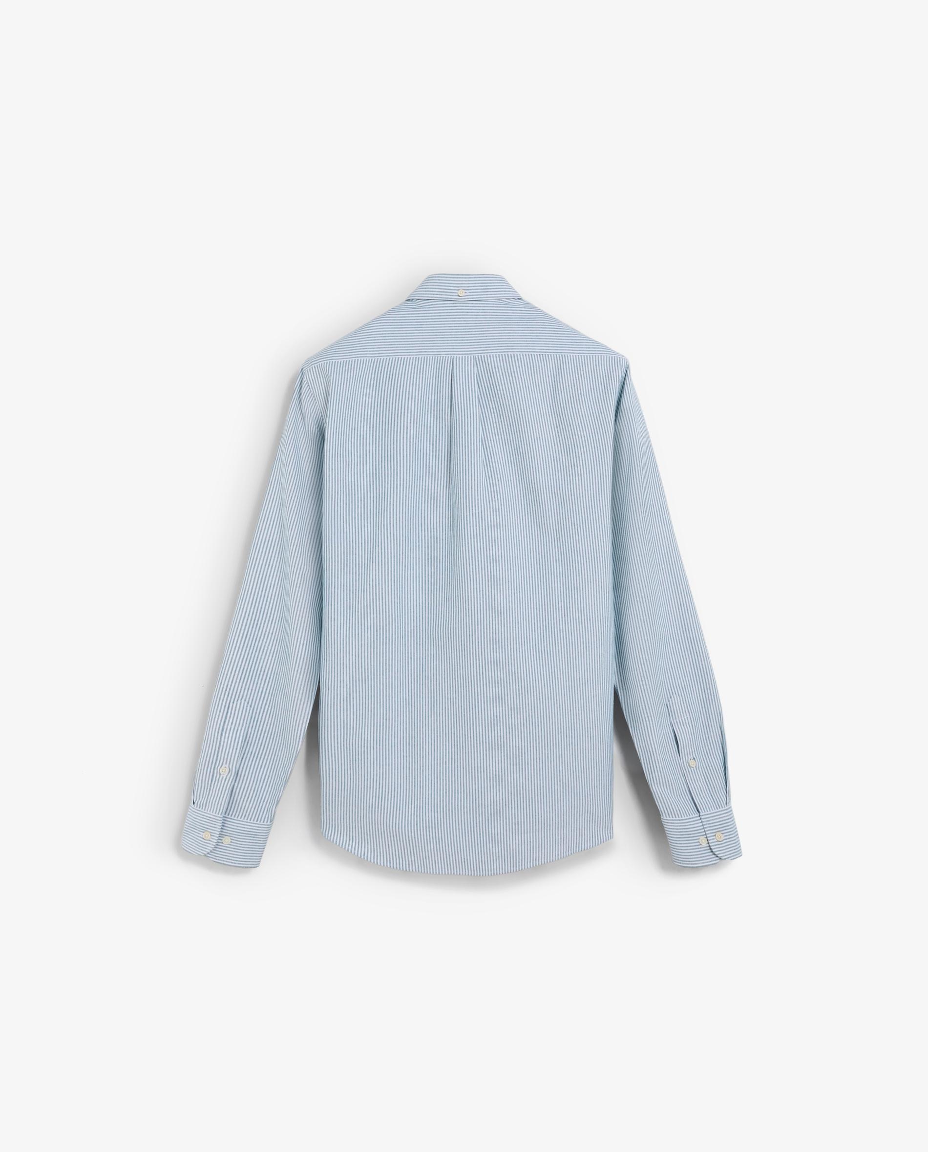 Camisa Oxford com Estampado Às Riscas e Caveira em Contraste no Peito Verde-6