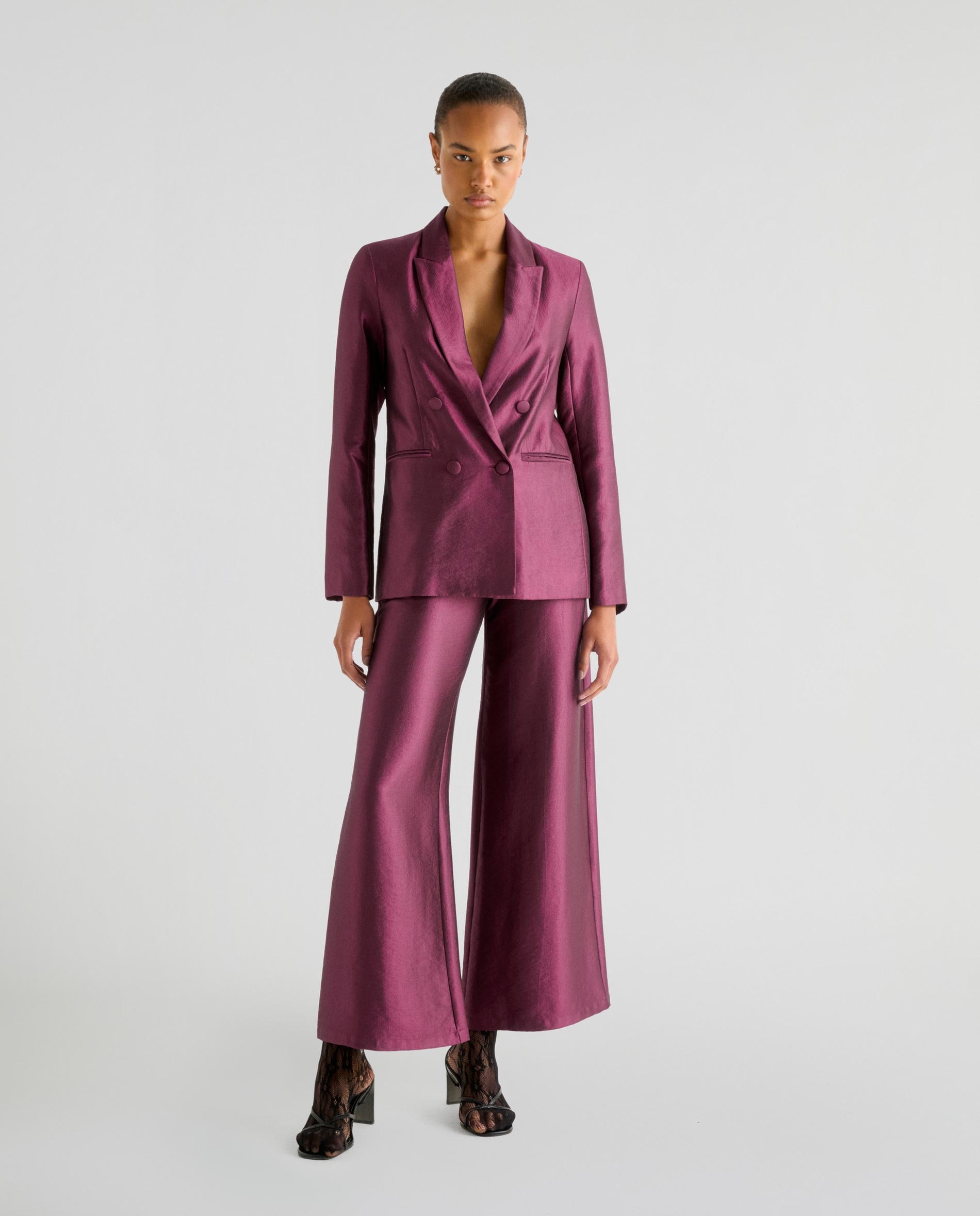 Blazer com Ombreiras em Tecido Acetinado Roxos-2