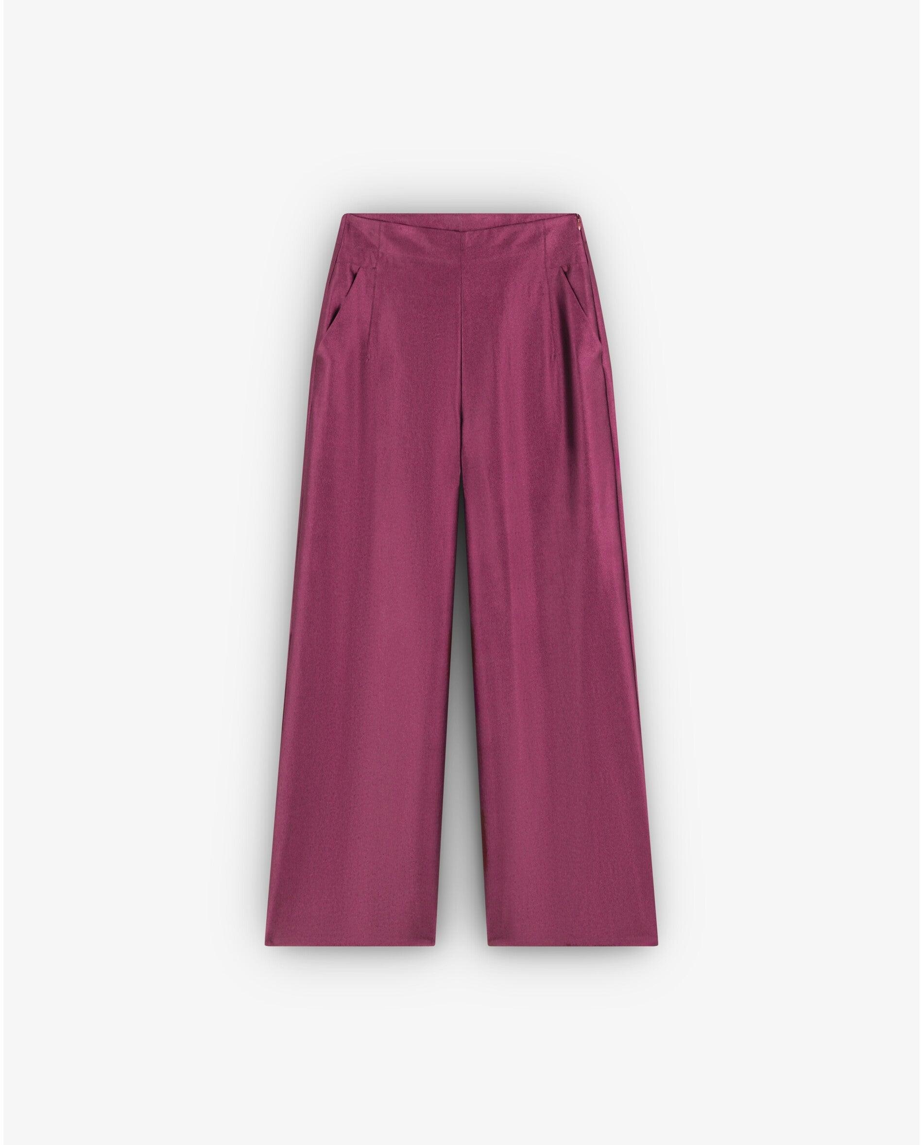 Calças Formais em Tecido Acetinado com Fecho Zip Roxos-4