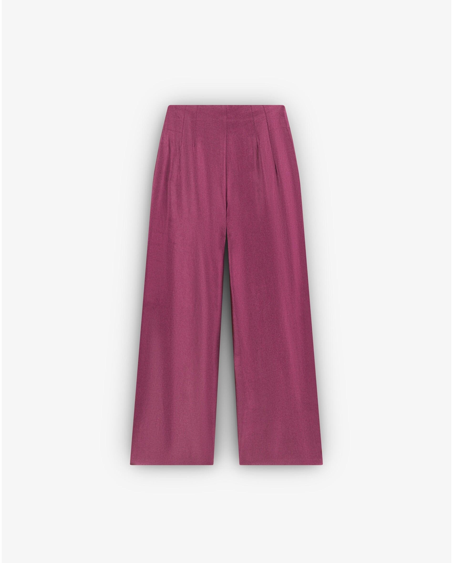 Calças Formais em Tecido Acetinado com Fecho Zip Roxos-5