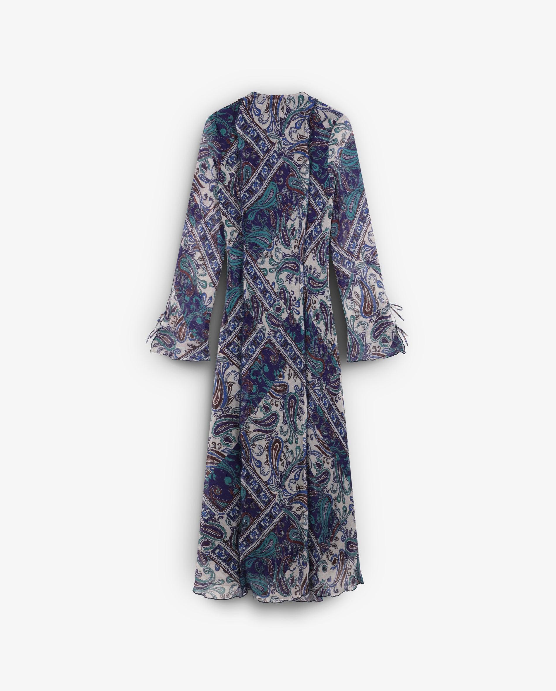 Vestido Comprido com Decote em V Azul / Branco-5