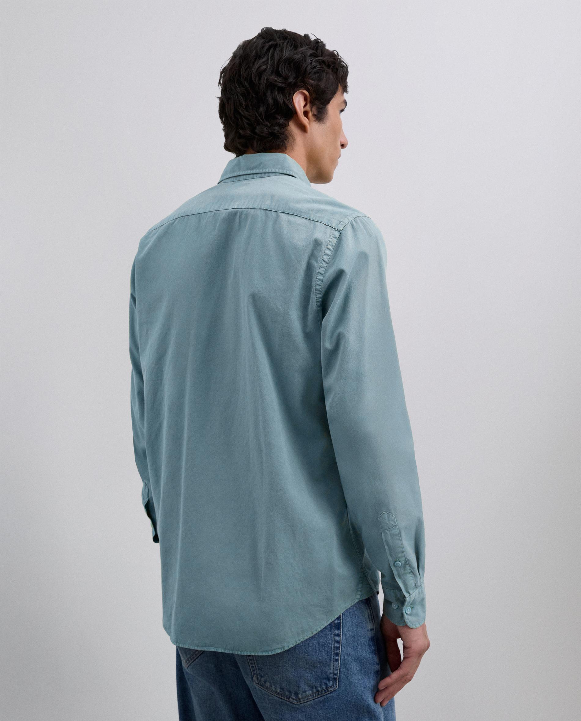 Camisa Regular Lisa de Manga Comprida Azul-acinzentado-3