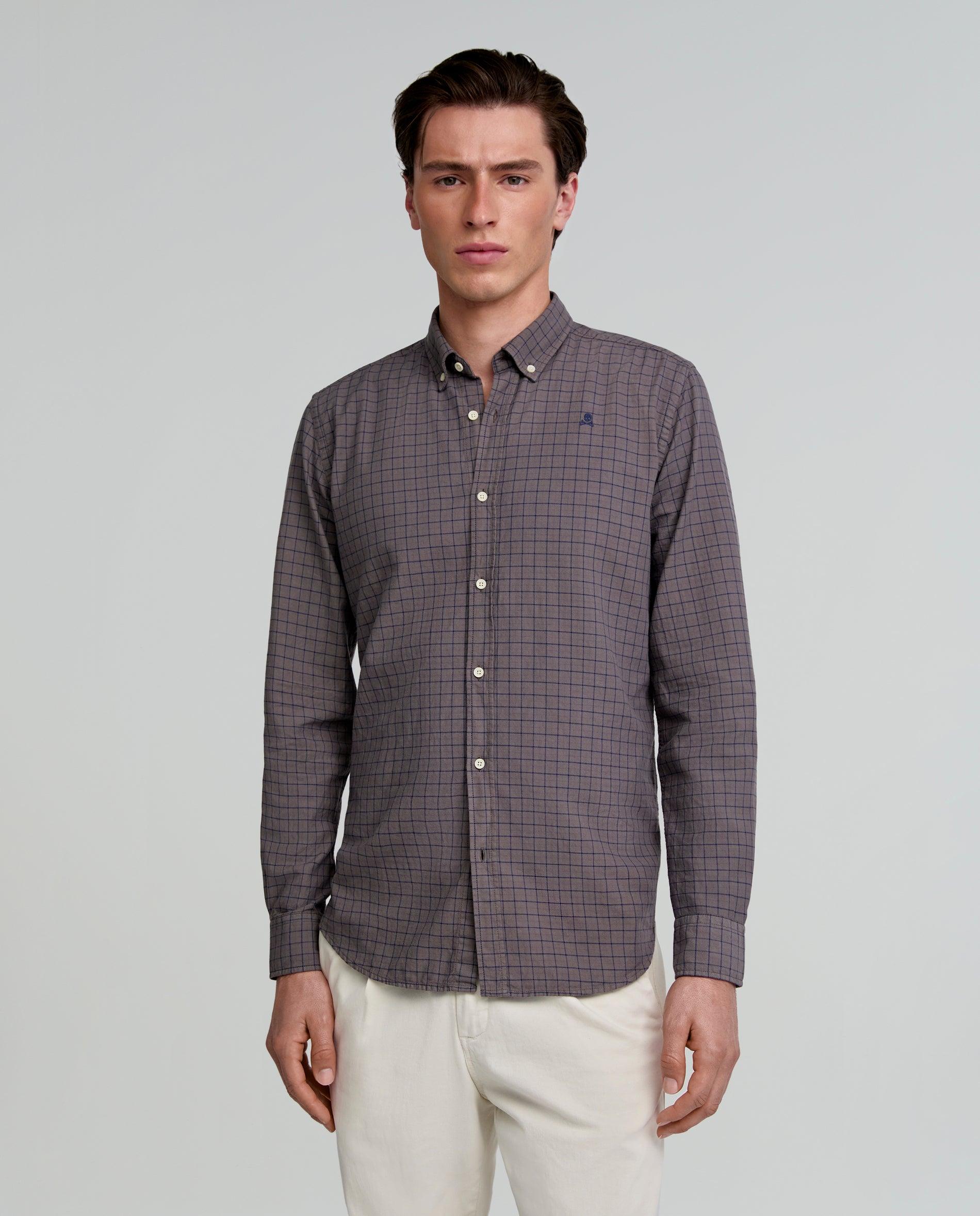 Camisa de Algodão com Corte Regular Fit Cinzento-1