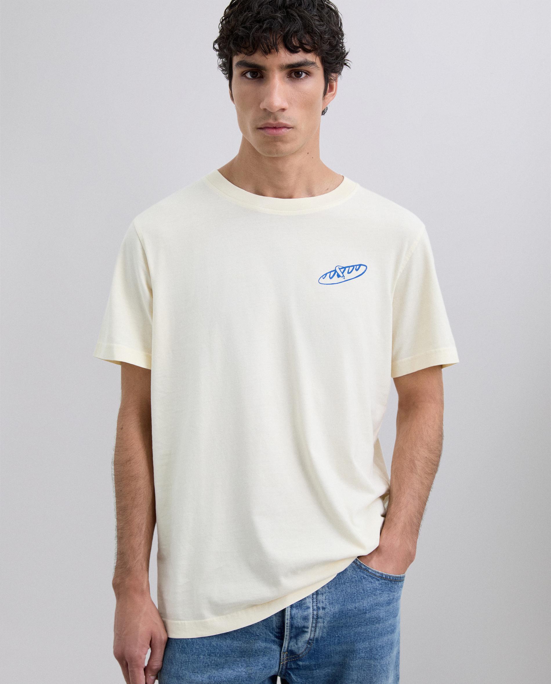 T-shirt de Manga Curta com Print no Peito e Costas e Corte Regular Fit Creme-1