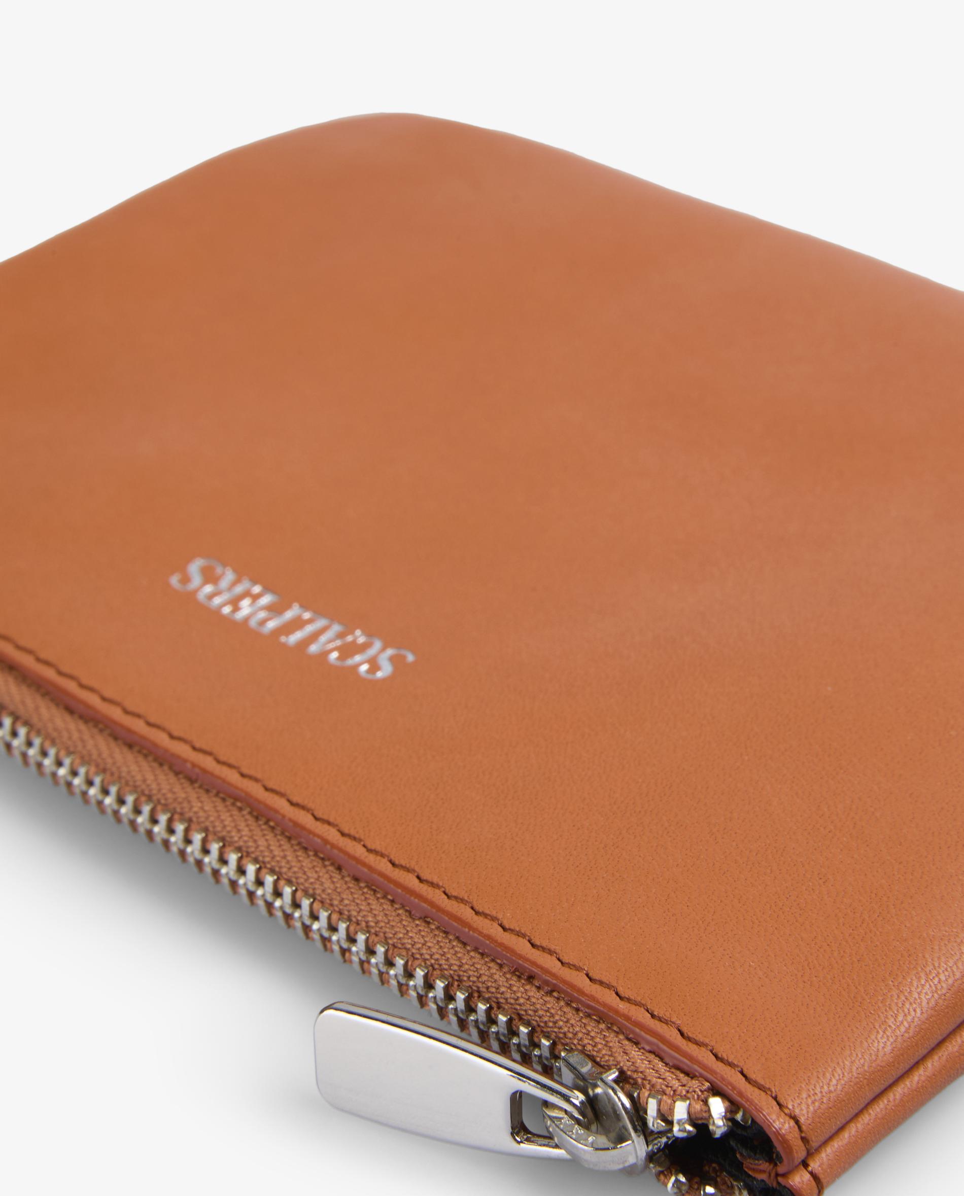 Porta-moedas Pequeno de Pele com Fecho Zip Mostarda-3