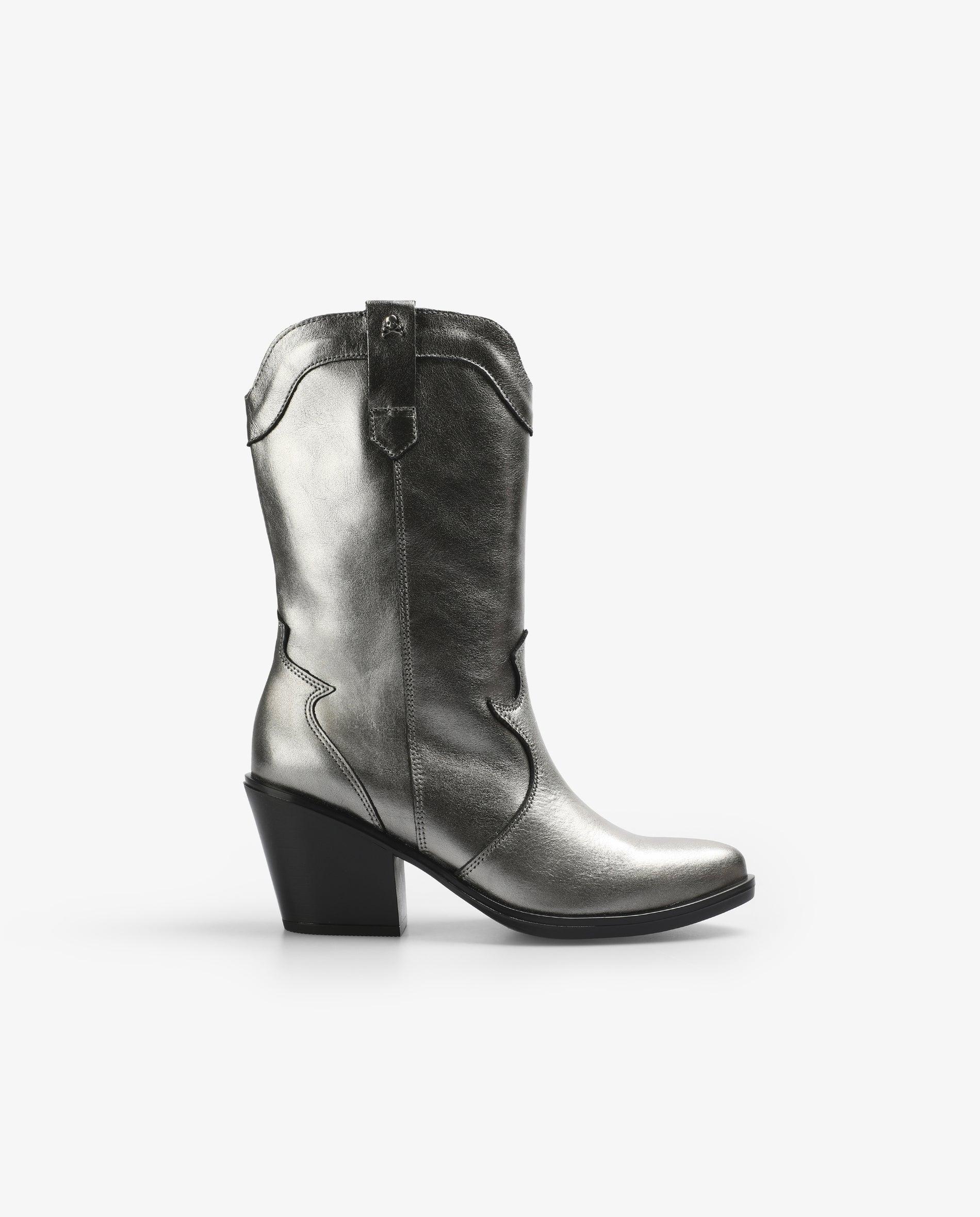 Botas Cowboy Metalizadas com Tiradores Laterais Prata-1