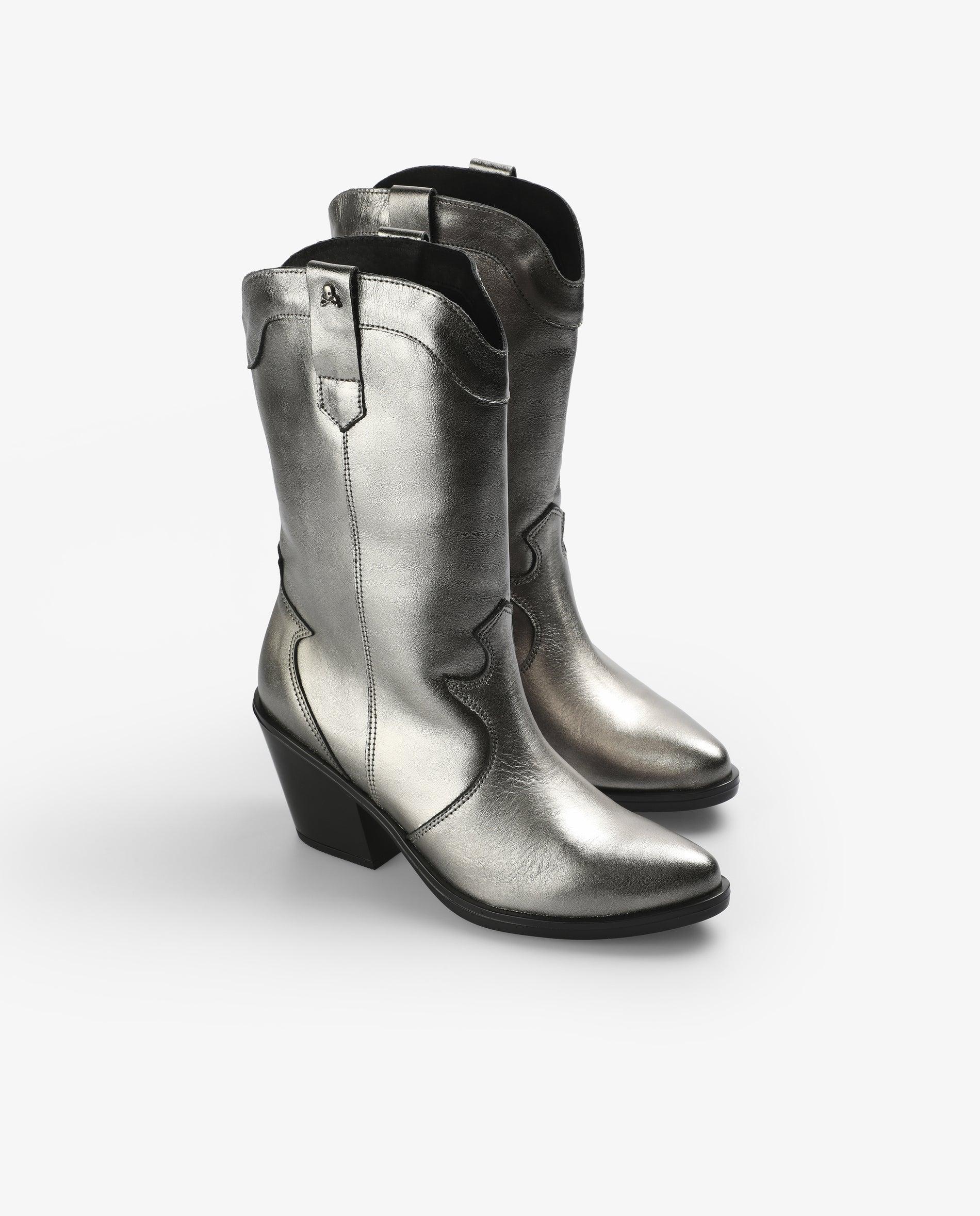 Botas Cowboy Metalizadas com Tiradores Laterais Prata-2