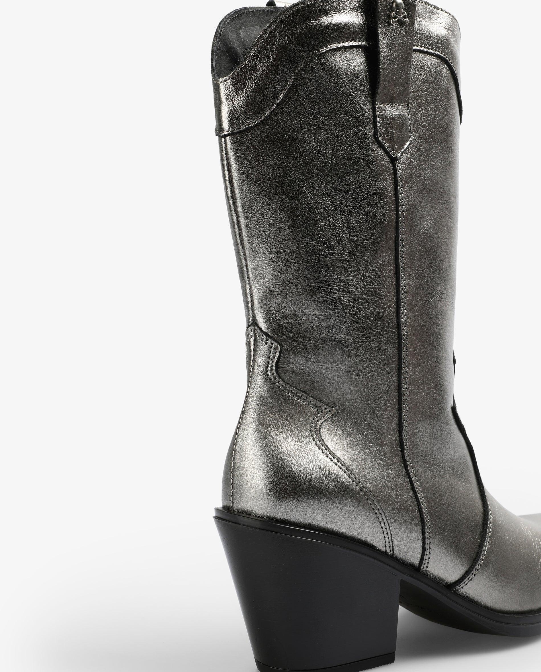 Botas Cowboy Metalizadas com Tiradores Laterais Prata-3