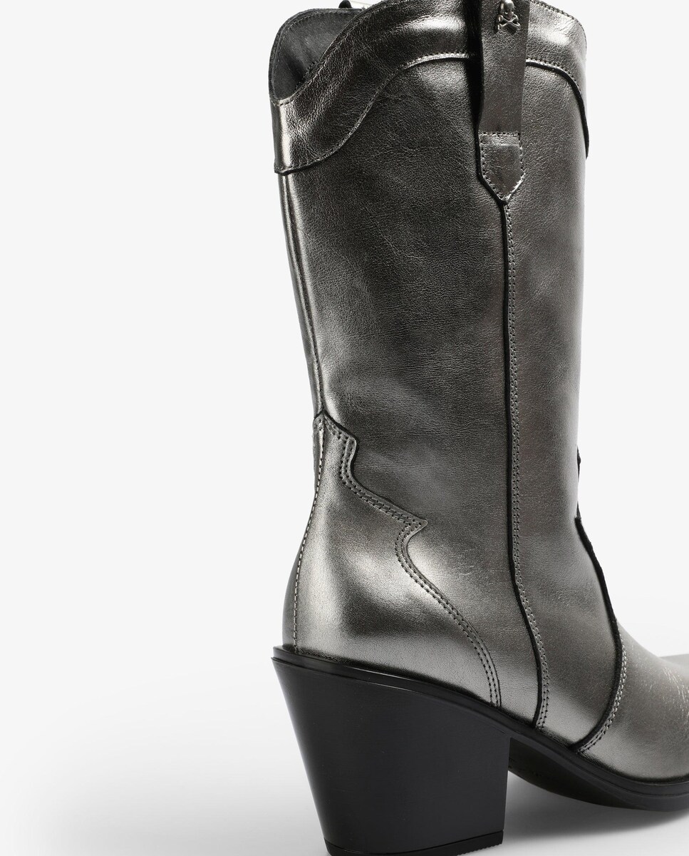 Botas Cowboy em Pele com Tacão Prata-3