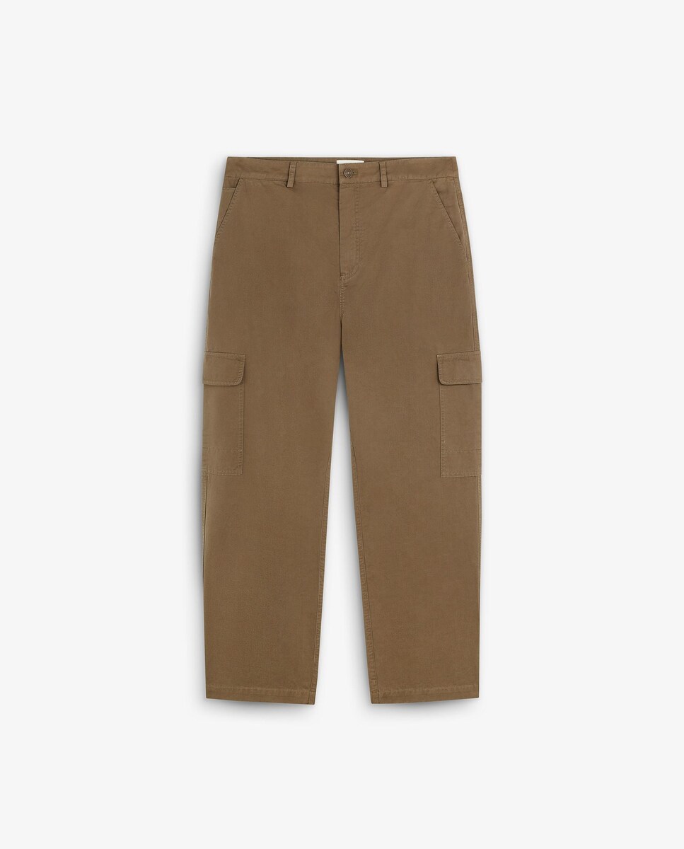 Calças Cargo com Fecho Zip e Botão Verde Azeitona-5
