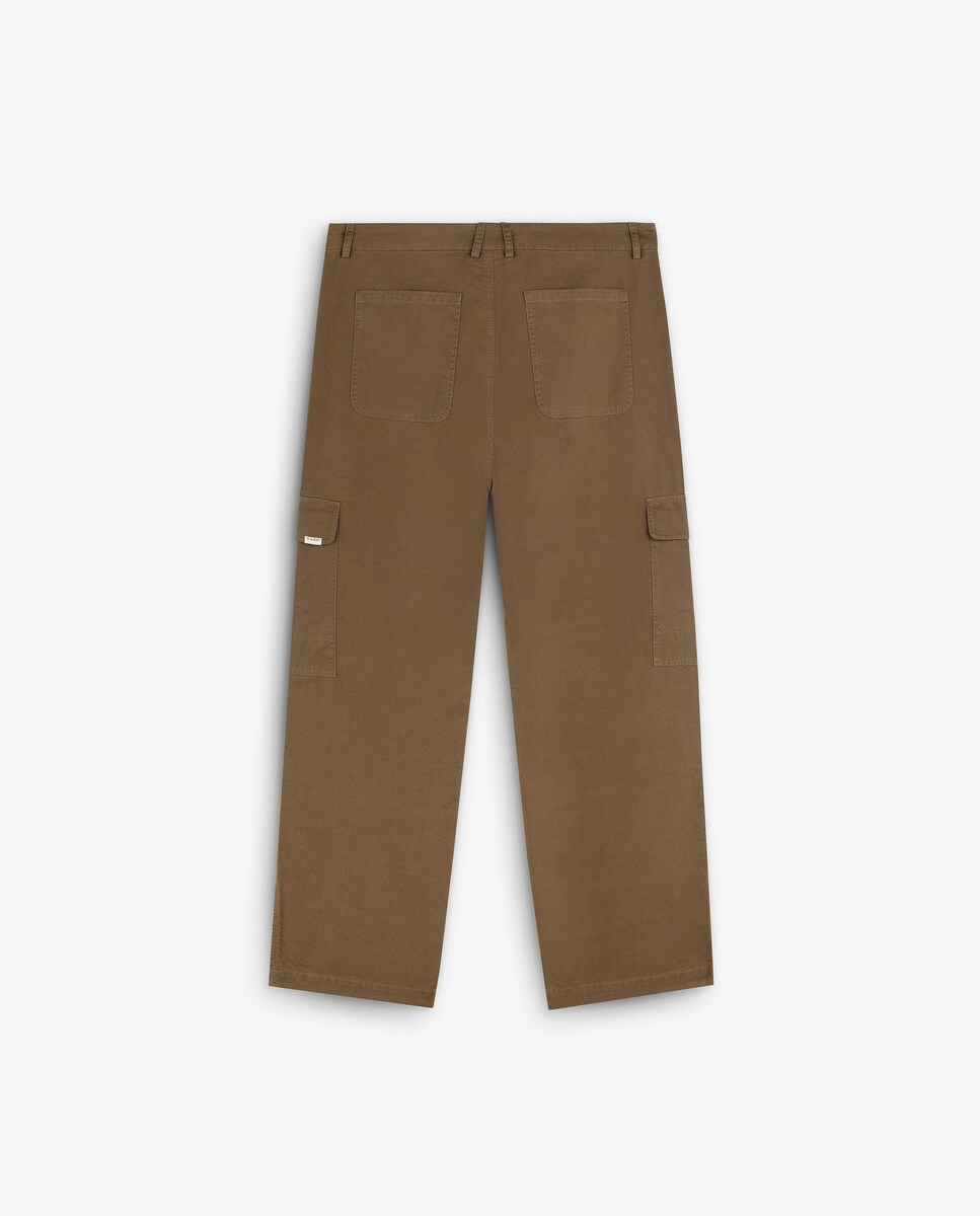 Calças Cargo com Fecho Zip e Botão Verde Azeitona-6