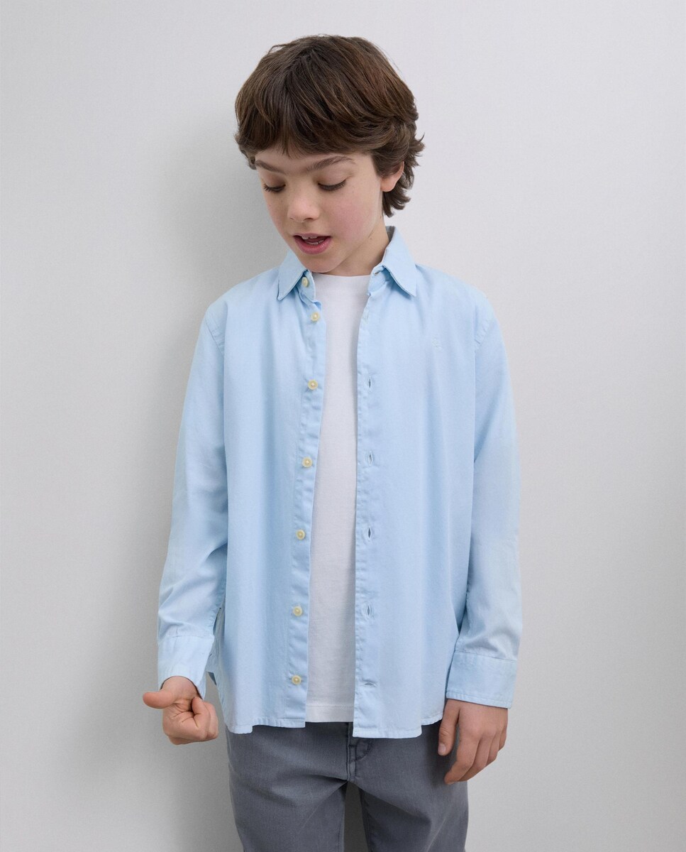 Camisa Lisa Regular Fit Azul-1