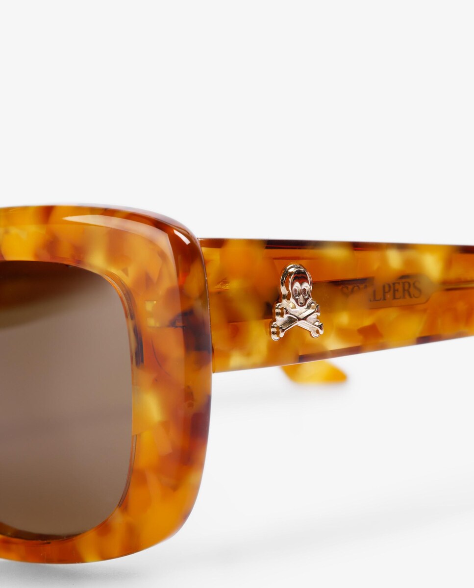 Óculos de Sol com Armação Quadrada em Acetato Castanho-claro-3