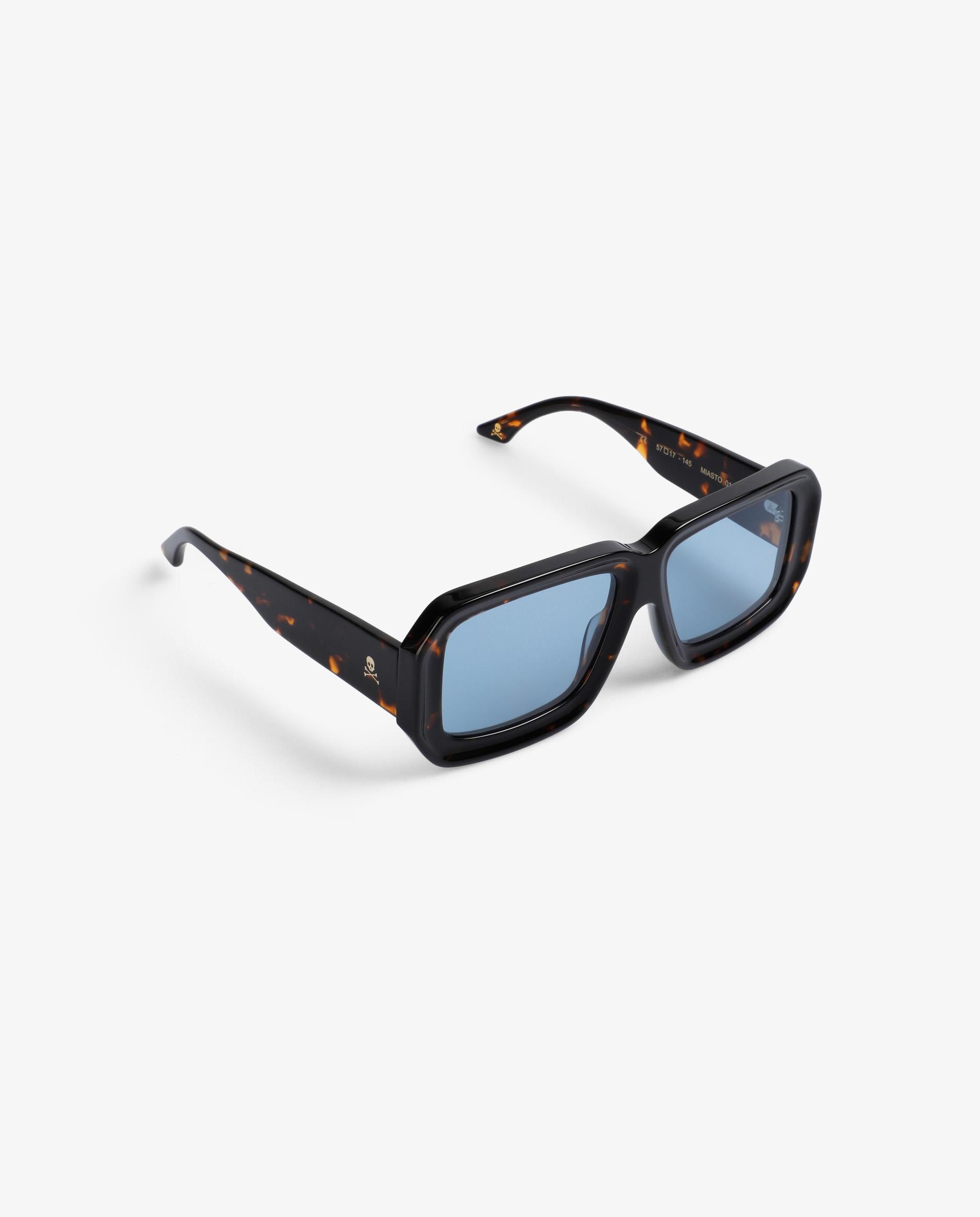 Óculos de Sol Quadrados com Lentes Azuis Preto-2