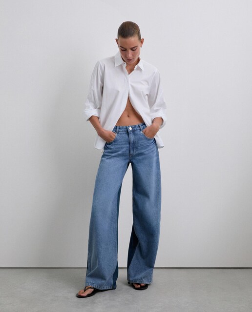 Imagem 0 de Jeans com Corte a Direito Bicolor com Presilhas