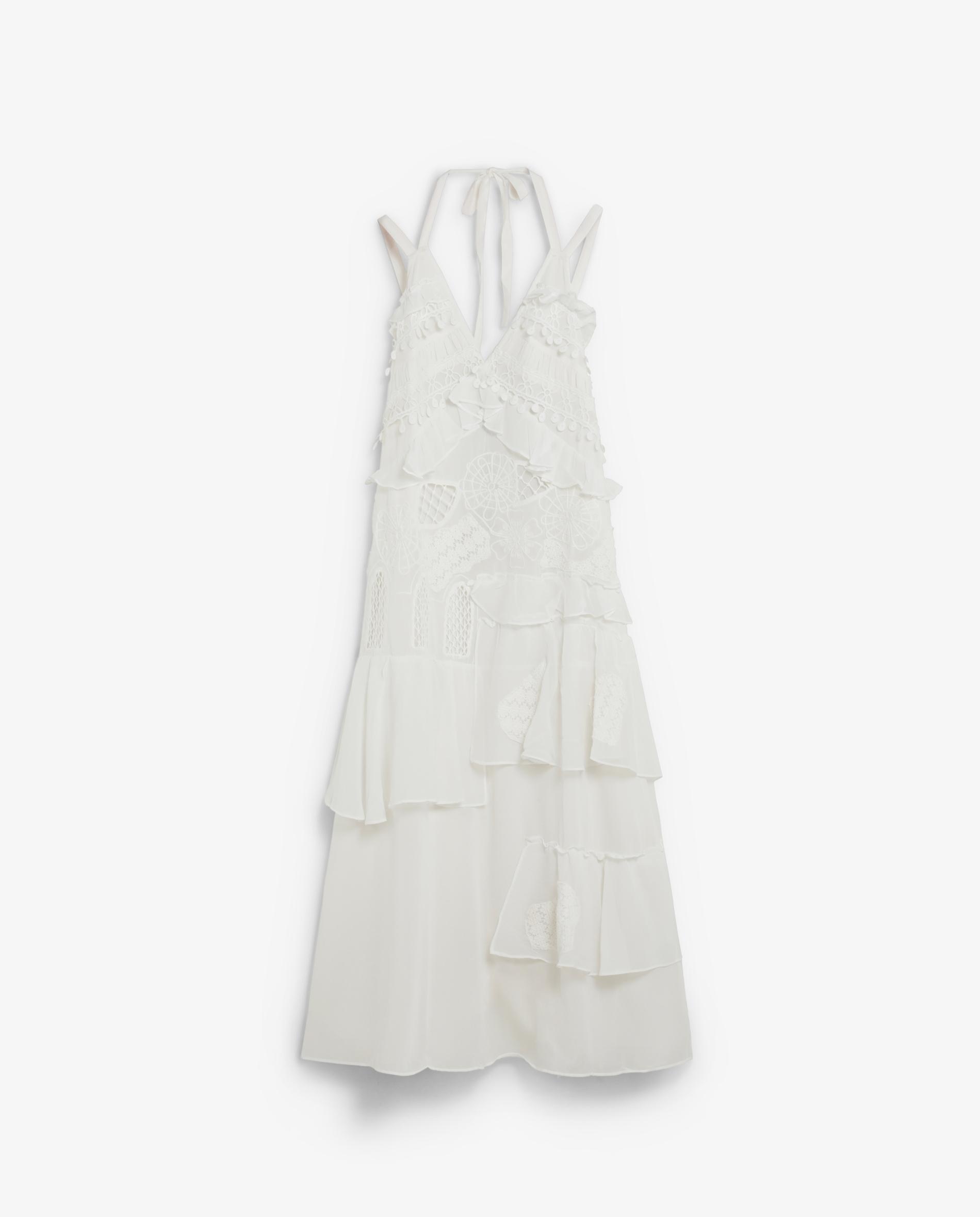 Imagem 0 de Vestido Comprido com Aplicações de Renda Bordada e Perfurados