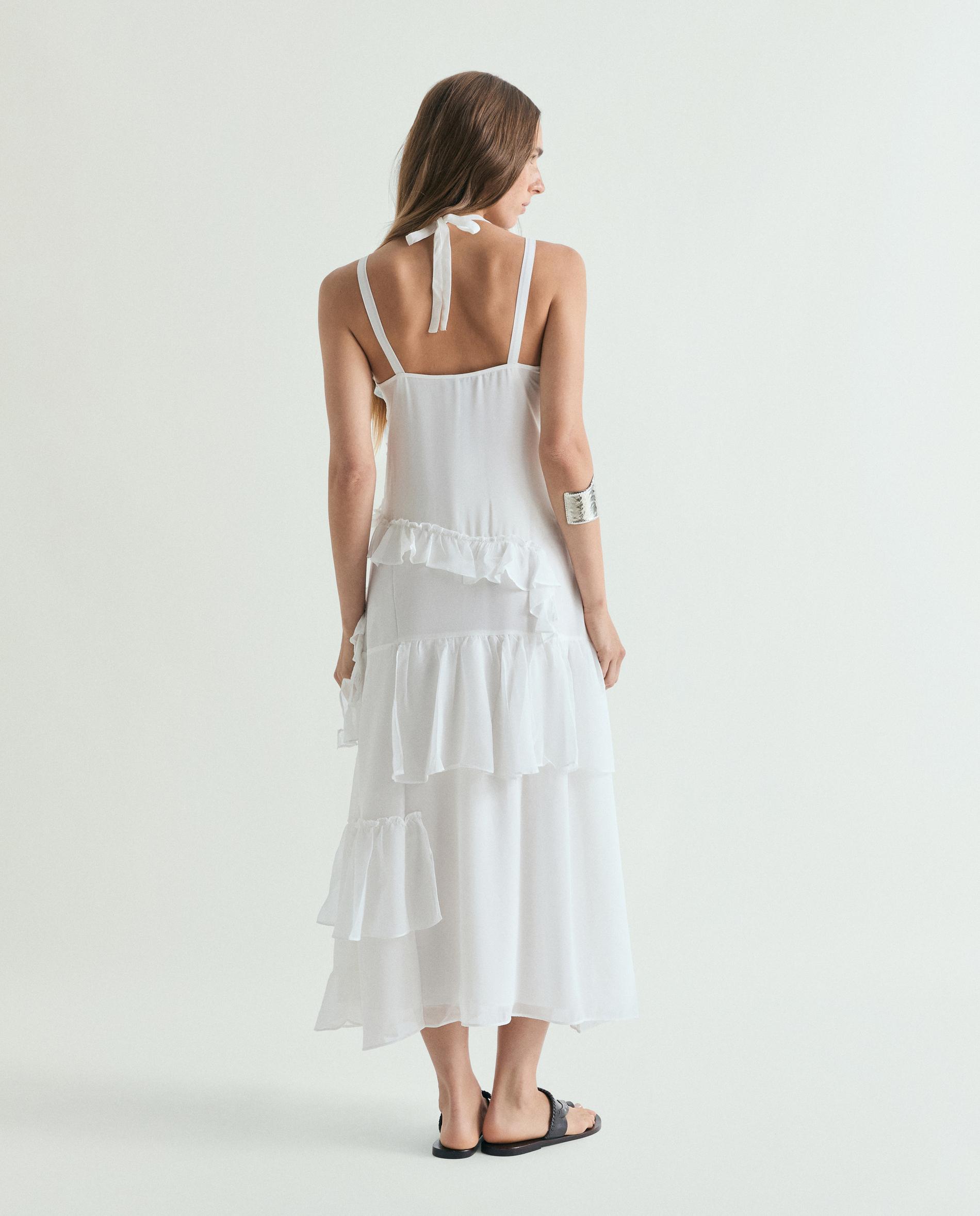 Vestido Comprido com Aplicações de Renda Bordada e Perfurados Marfim-3