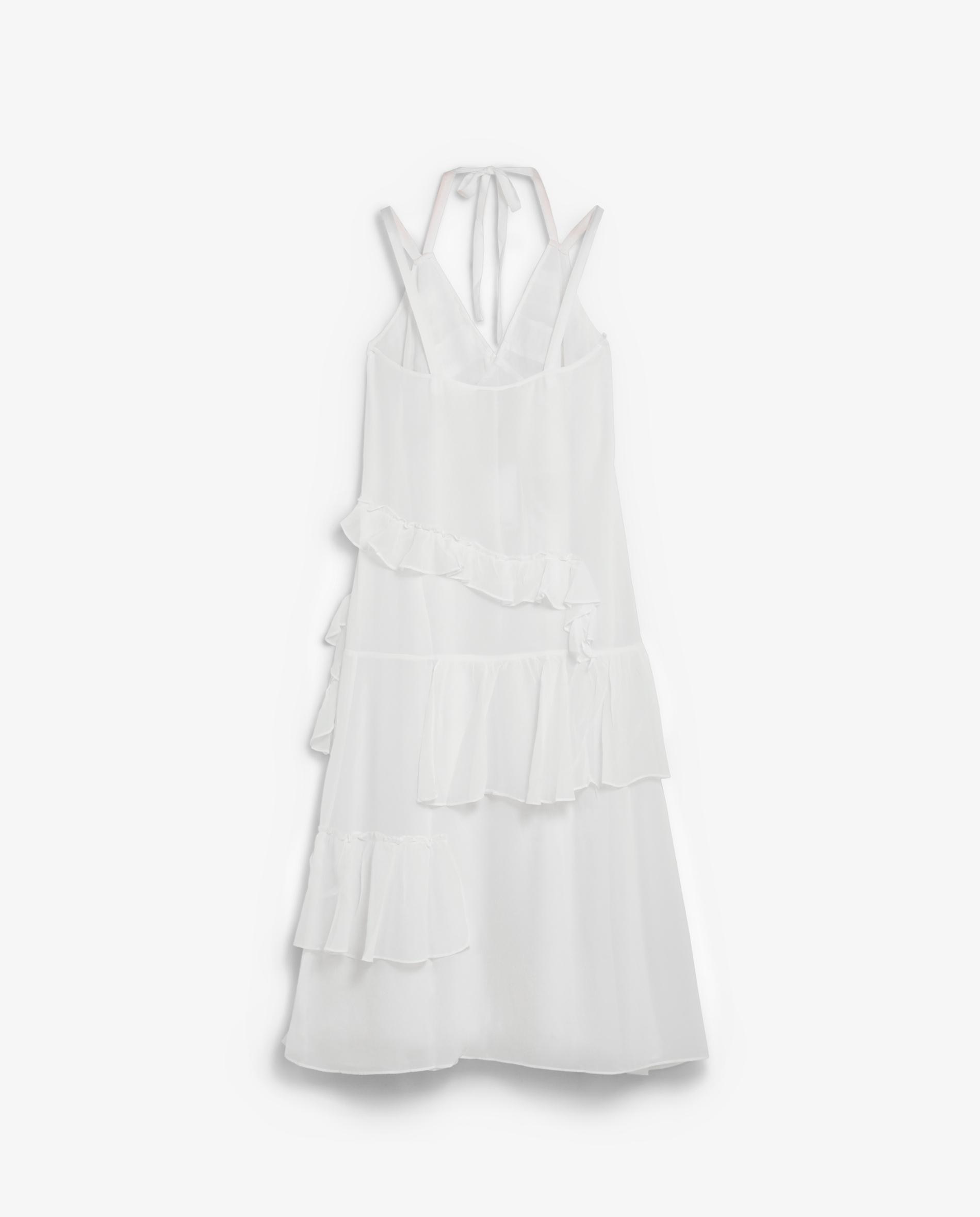 Vestido Comprido com Aplicações de Renda Bordada e Perfurados Marfim-5