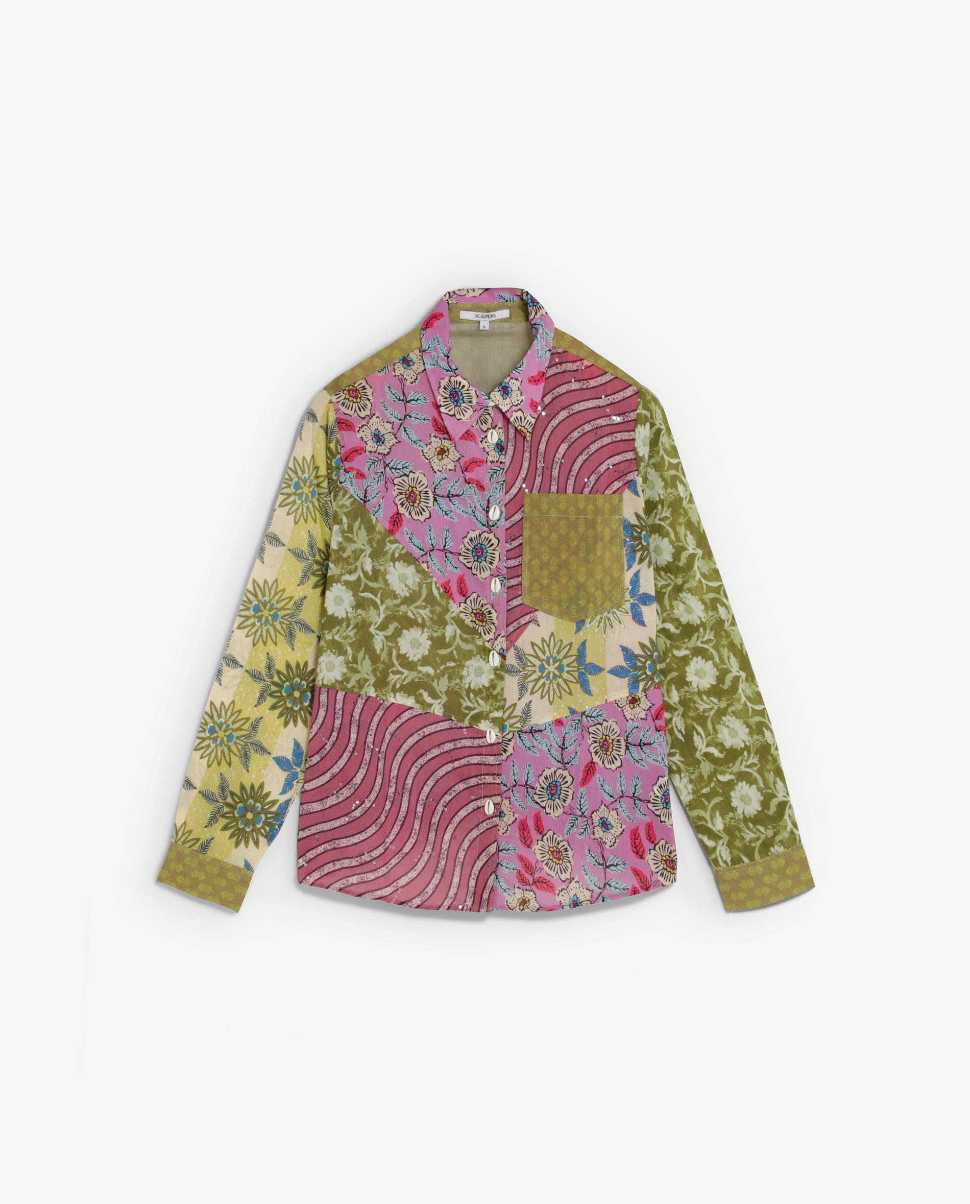 Camisa de Manga Comprida com Estampado Patchwork Multicolor-4