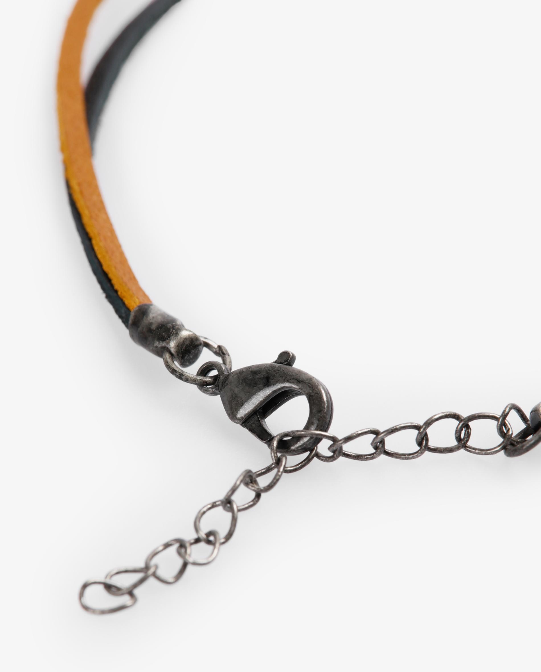 Pulseira em Couro de Dupla Volta Mostarda-4
