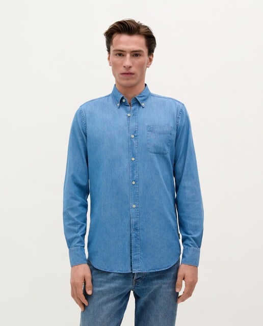 Imagem 0 de Camisa Jeans de Algodão com Bolso
