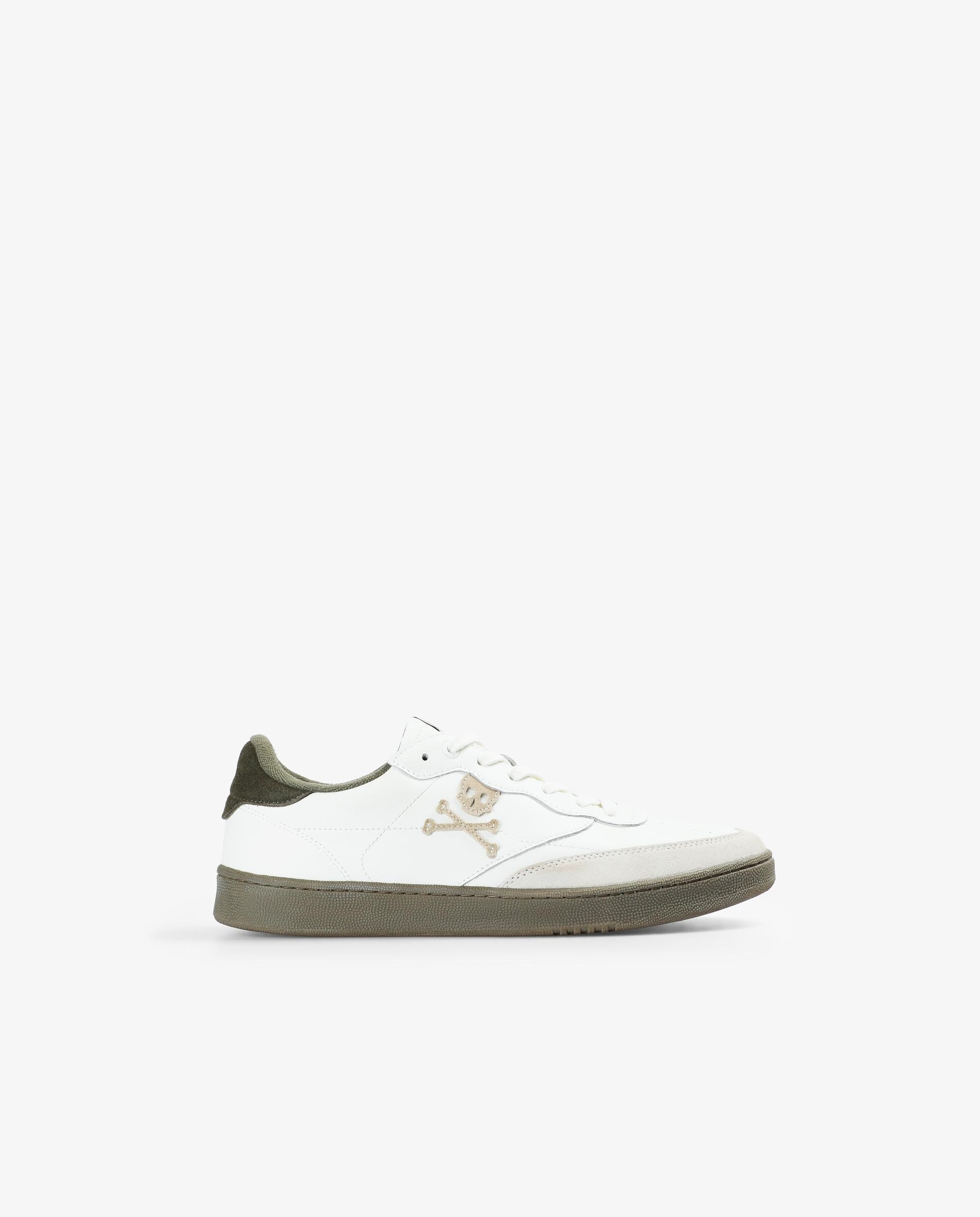 Sapatilhas Retro Tipo Sneakers de Pele com Caveira em Contraste Branco / Verde-1