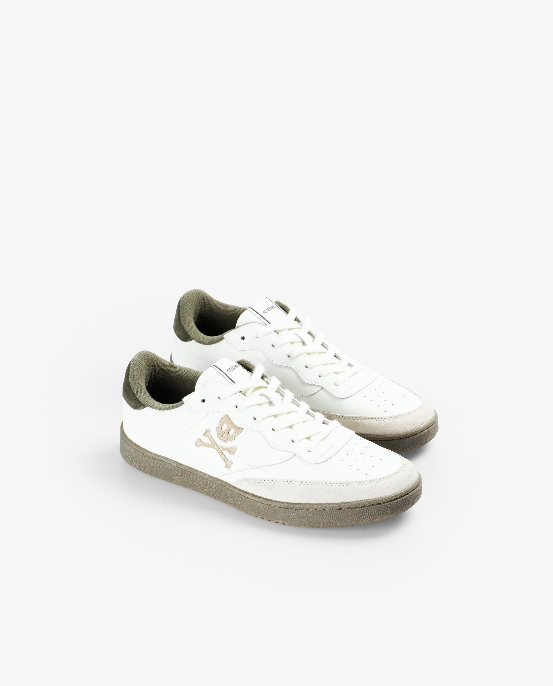 Sapatilhas Retro Tipo Sneakers de Pele com Caveira em Contraste Branco / Verde-2