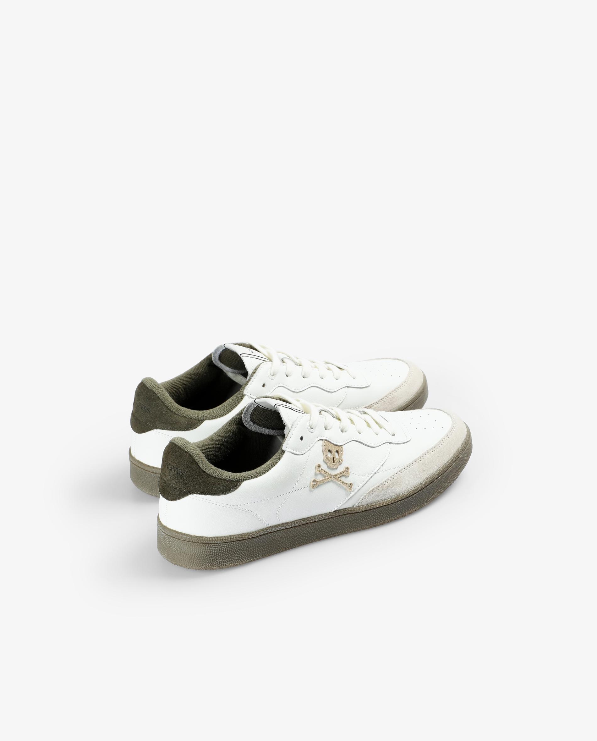 Sapatilhas Retro Tipo Sneakers de Pele com Caveira em Contraste Branco / Verde-3