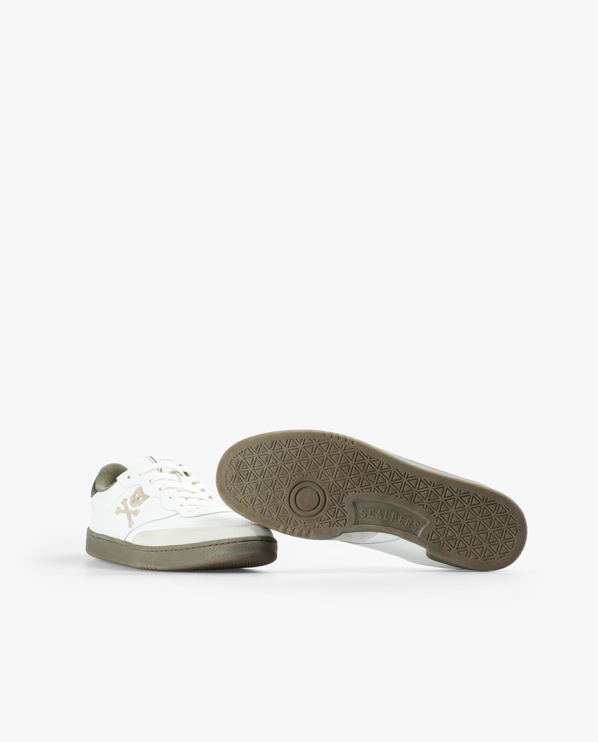Sapatilhas Retro Tipo Sneakers de Pele com Caveira em Contraste Branco / Verde-4
