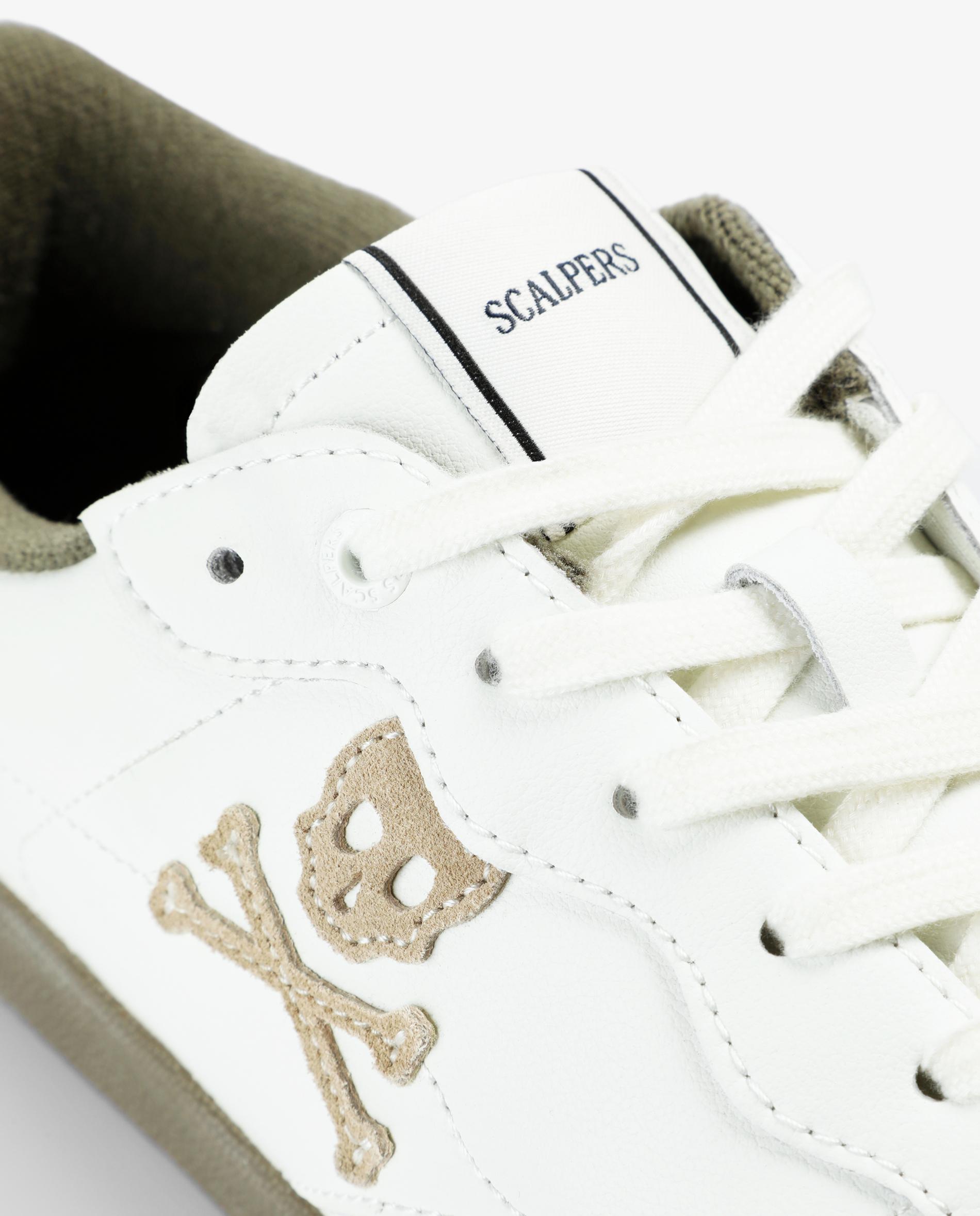 Sapatilhas Retro Tipo Sneakers de Pele com Caveira em Contraste Branco / Verde-6