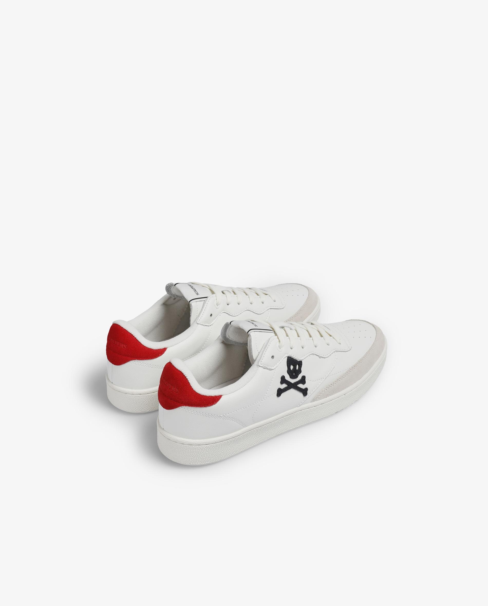 Sapatilhas Formais de Pele Baixas com Detalhe em Camurça e Logo em Contraste Branco / Vermelho-3