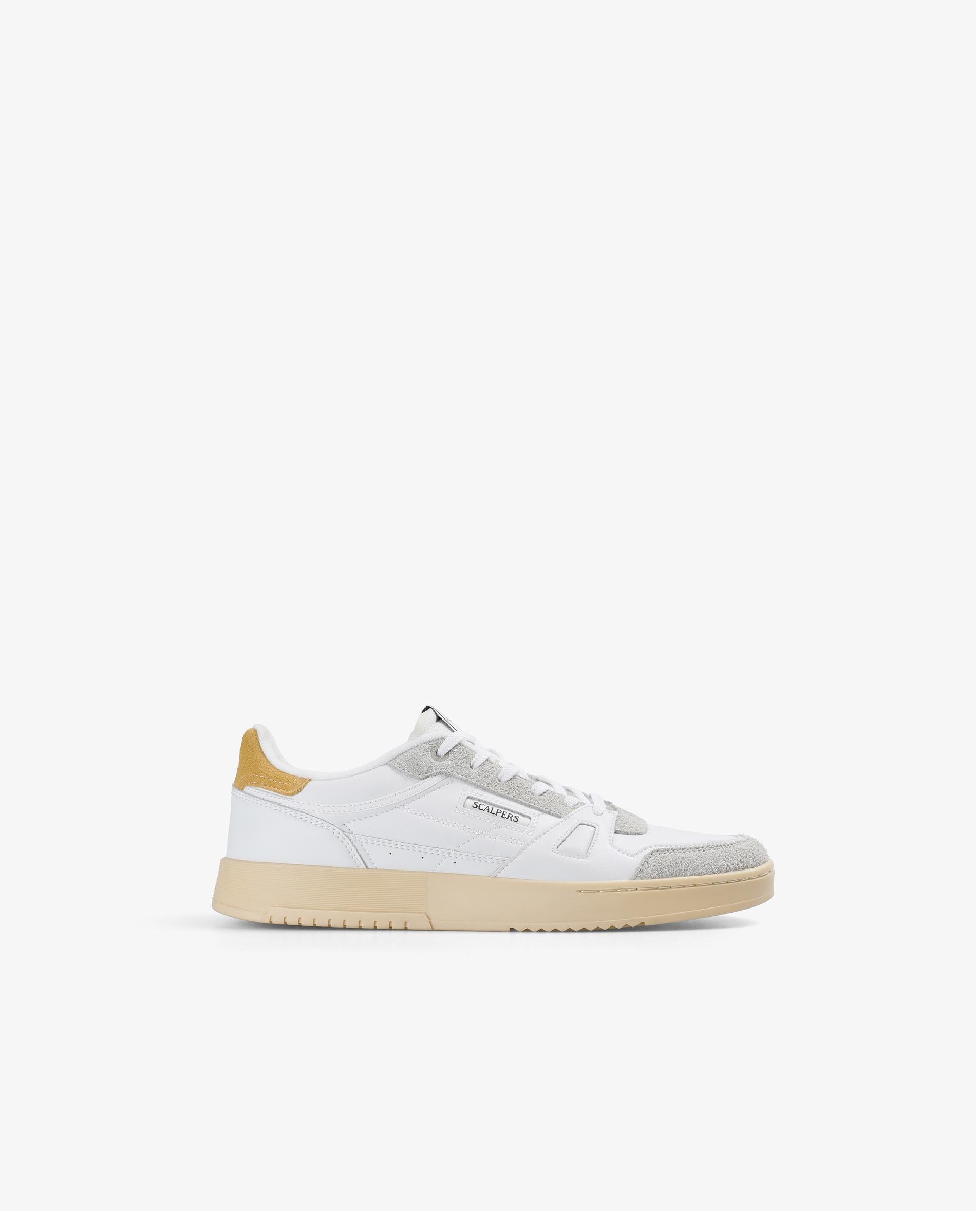 Sapatilhas Retro com Atacadores e Sola em Contraste Branco/Amarelo-1