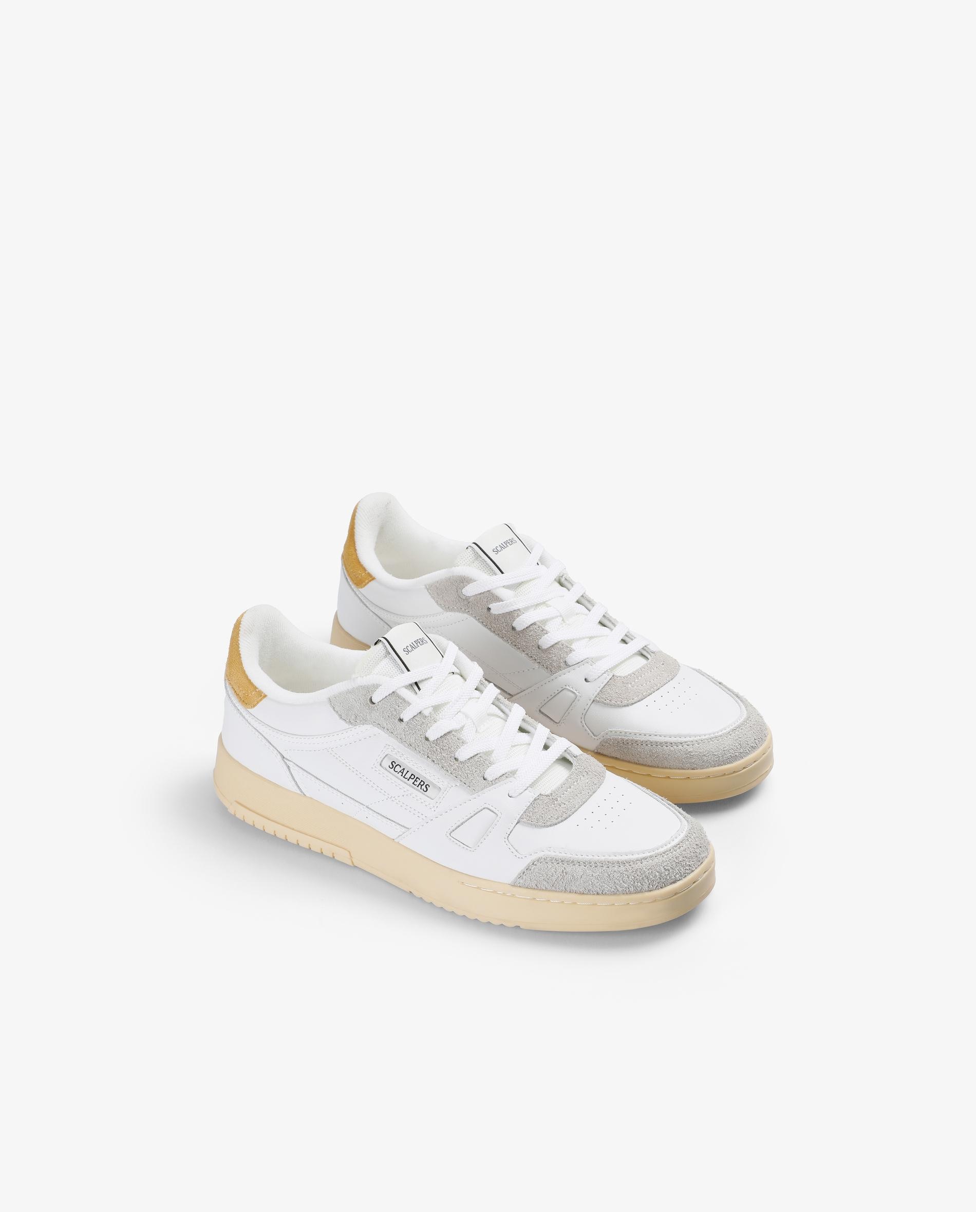 Sapatilhas Retro com Atacadores e Sola em Contraste Branco/Amarelo-2