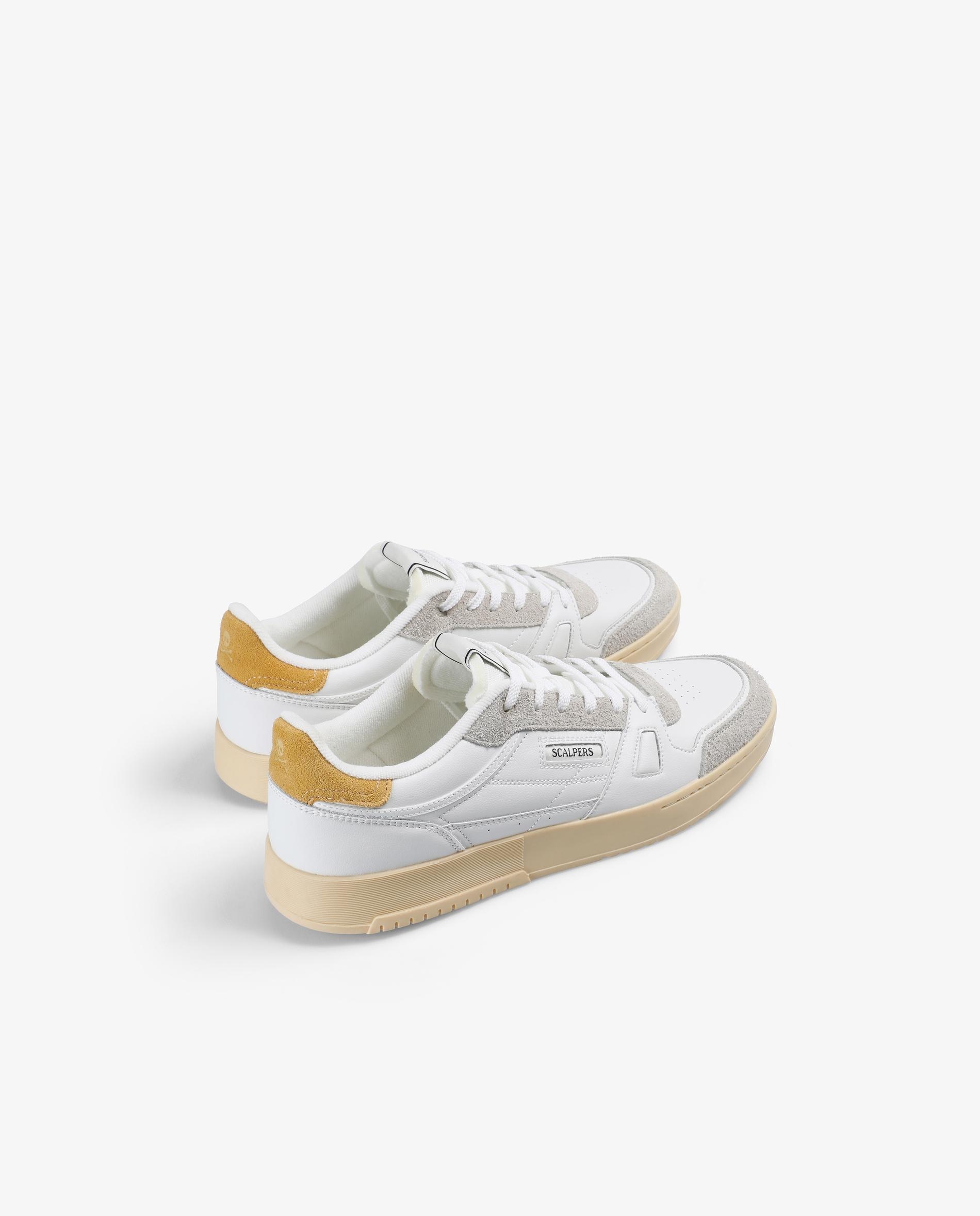 Sapatilhas Retro com Atacadores e Sola em Contraste Branco/Amarelo-3