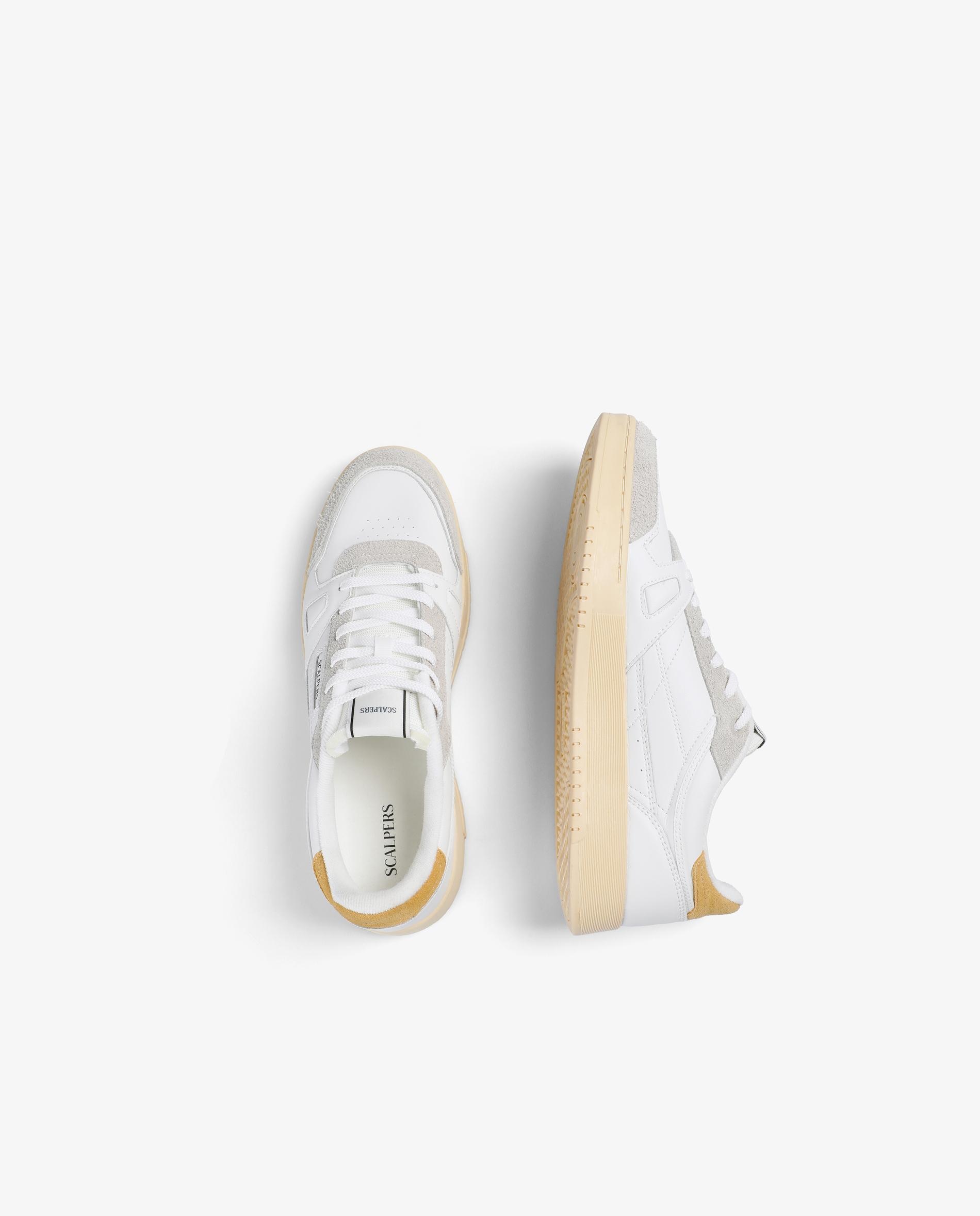 Sapatilhas Retro com Atacadores e Sola em Contraste Branco/Amarelo-8