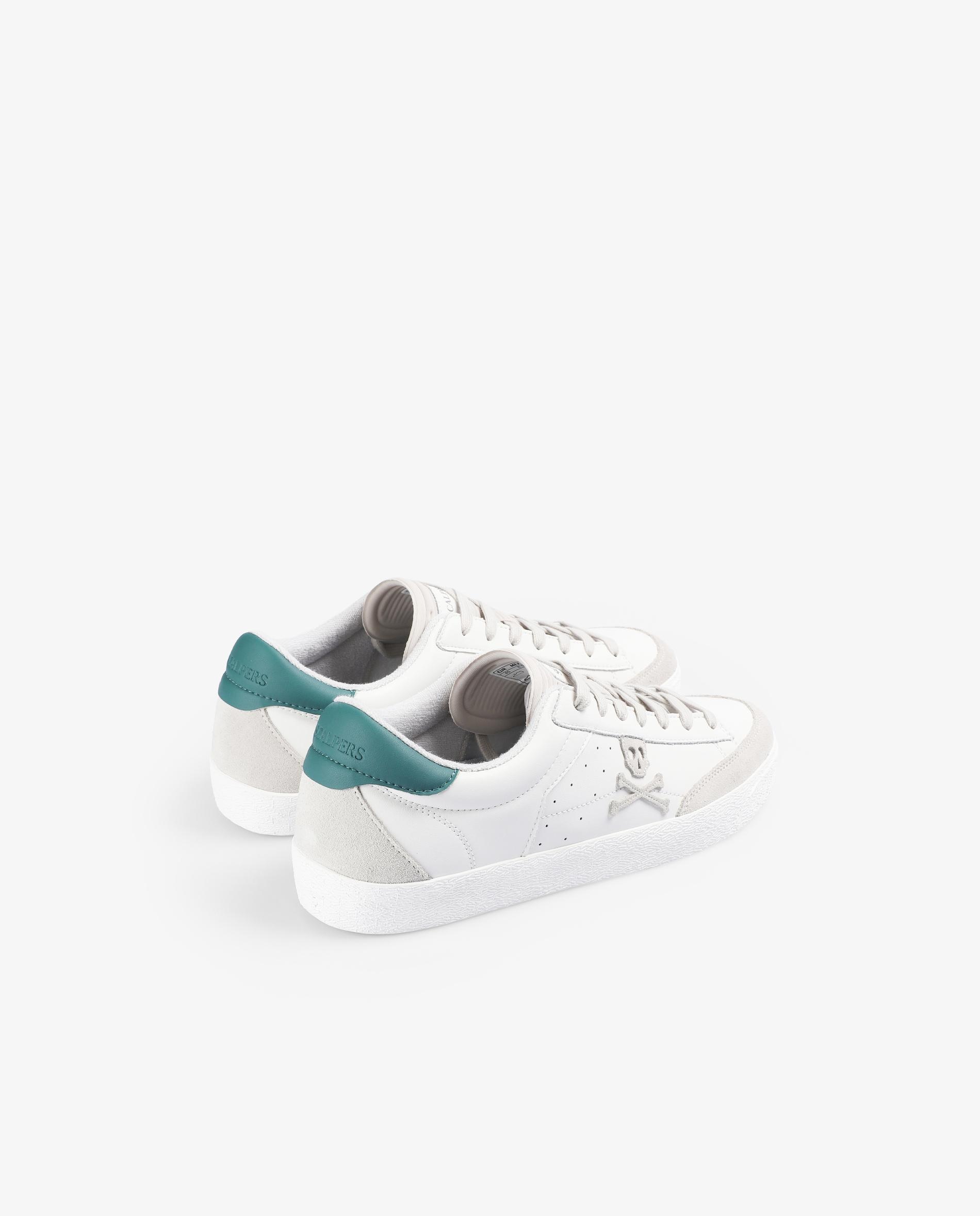 Sapatilhas Retro em Pele com Detalhes em Camurça Branco / Verde-3