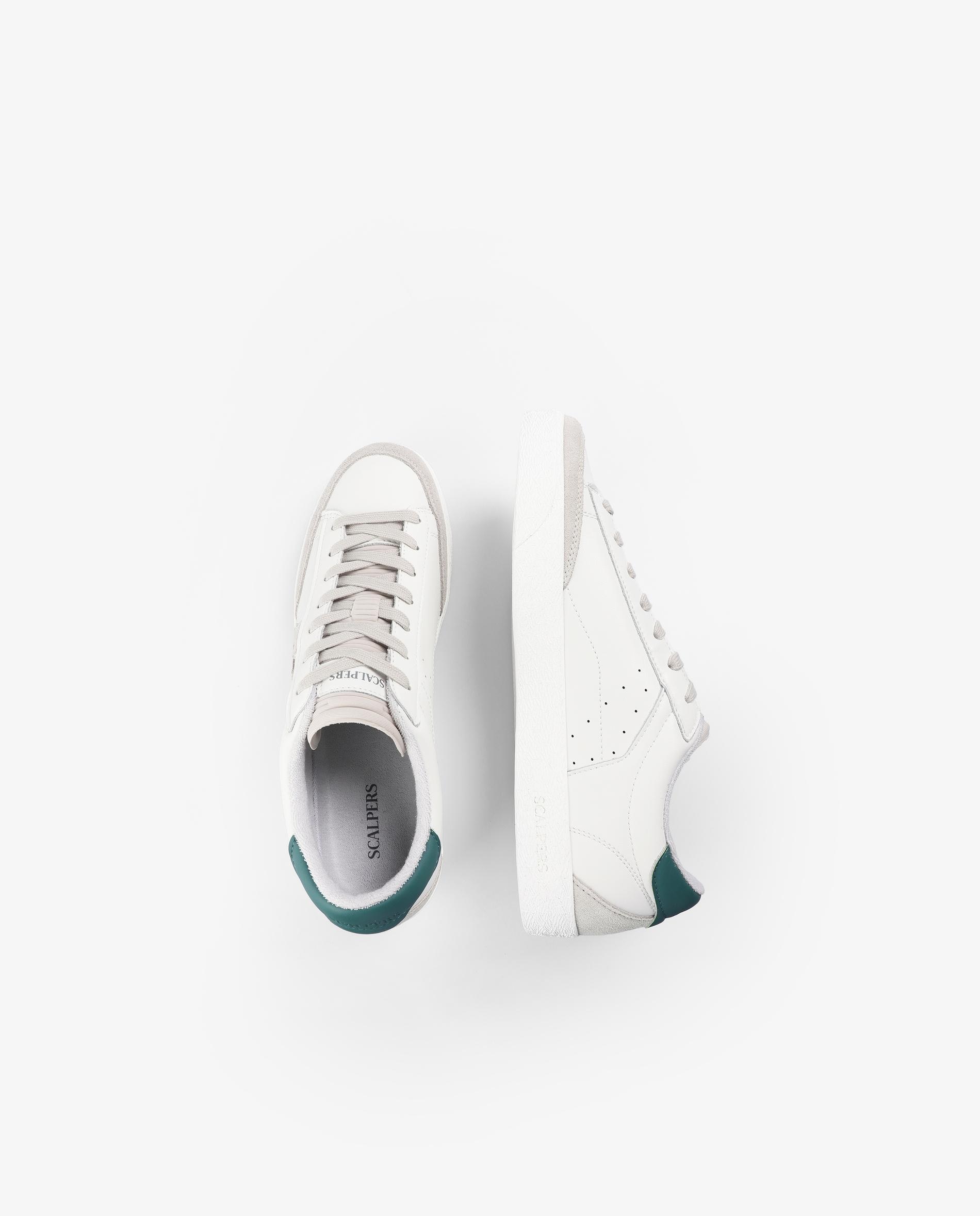 Sapatilhas Retro em Pele com Detalhes em Camurça Branco / Verde-8
