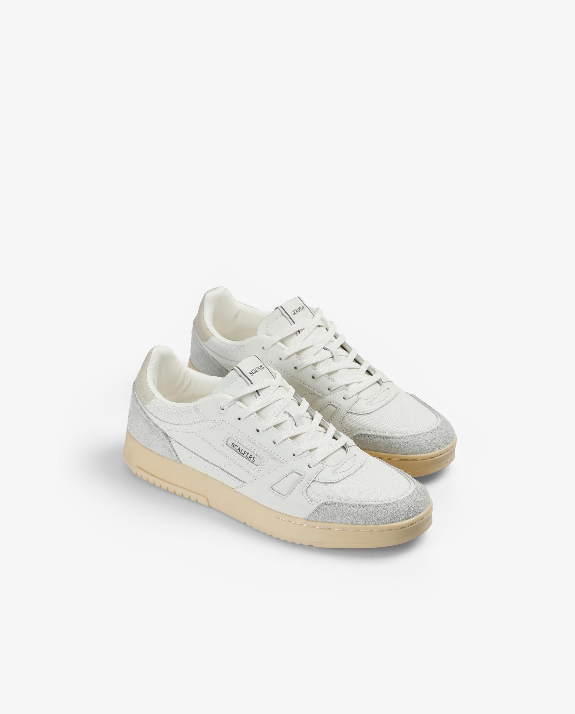 Sapatilhas Retro de Pele com Logo na Língua Branco / Cinzento-2
