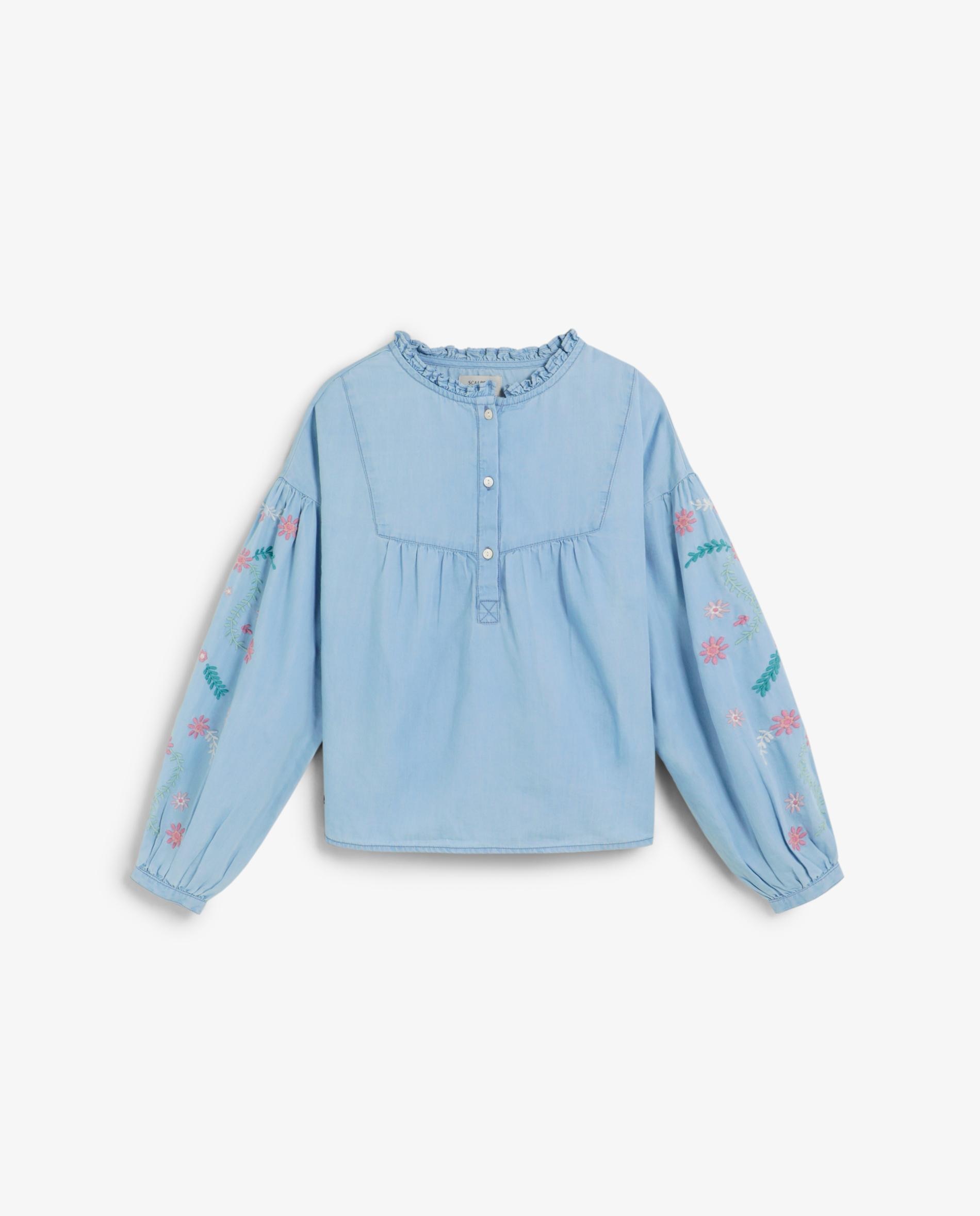 Blusa de Manga Comprida com Detalhes Florais Scalpers Céu-6