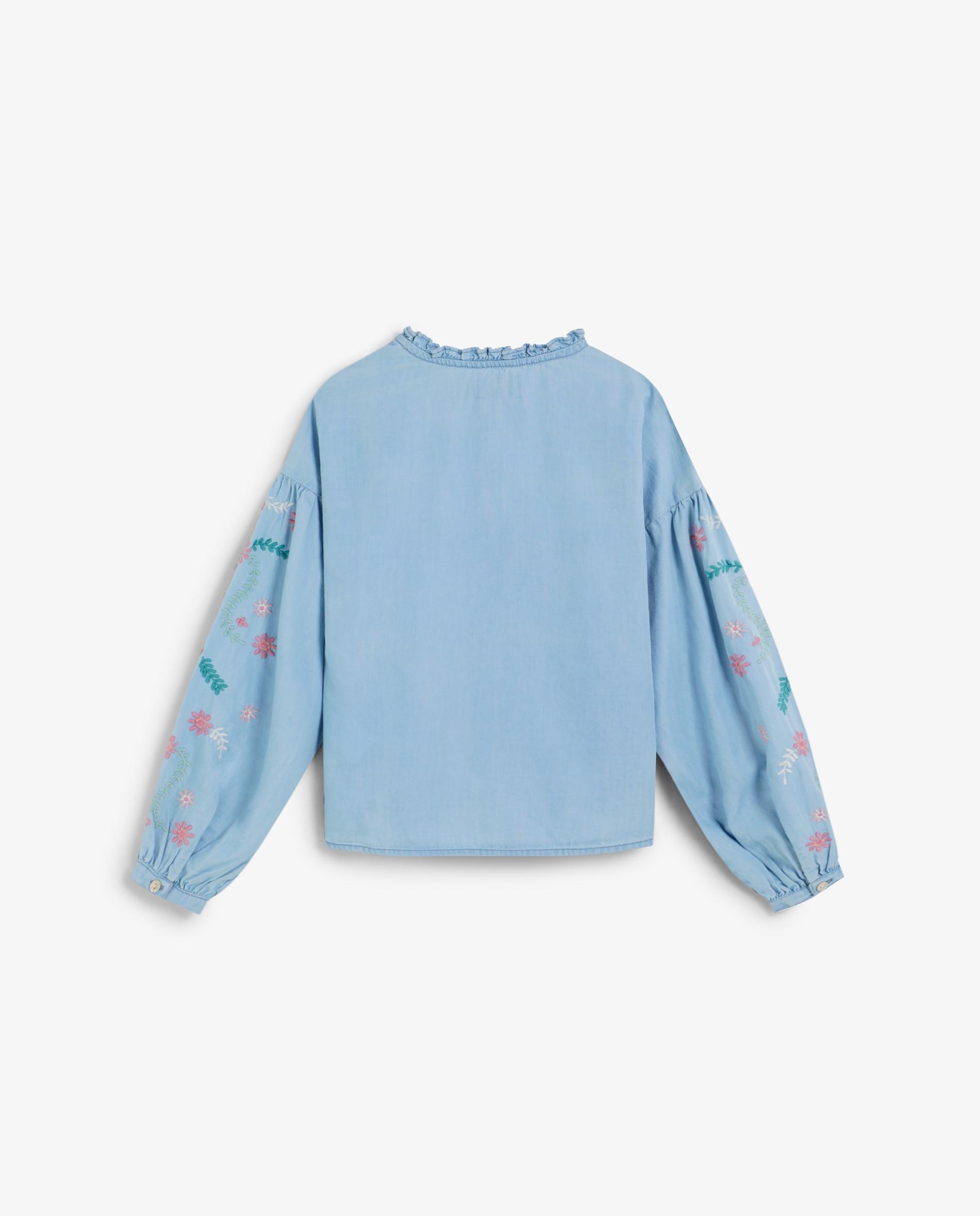 Blusa Infantil de Manga Comprida com Detalhes Florais Céu-7