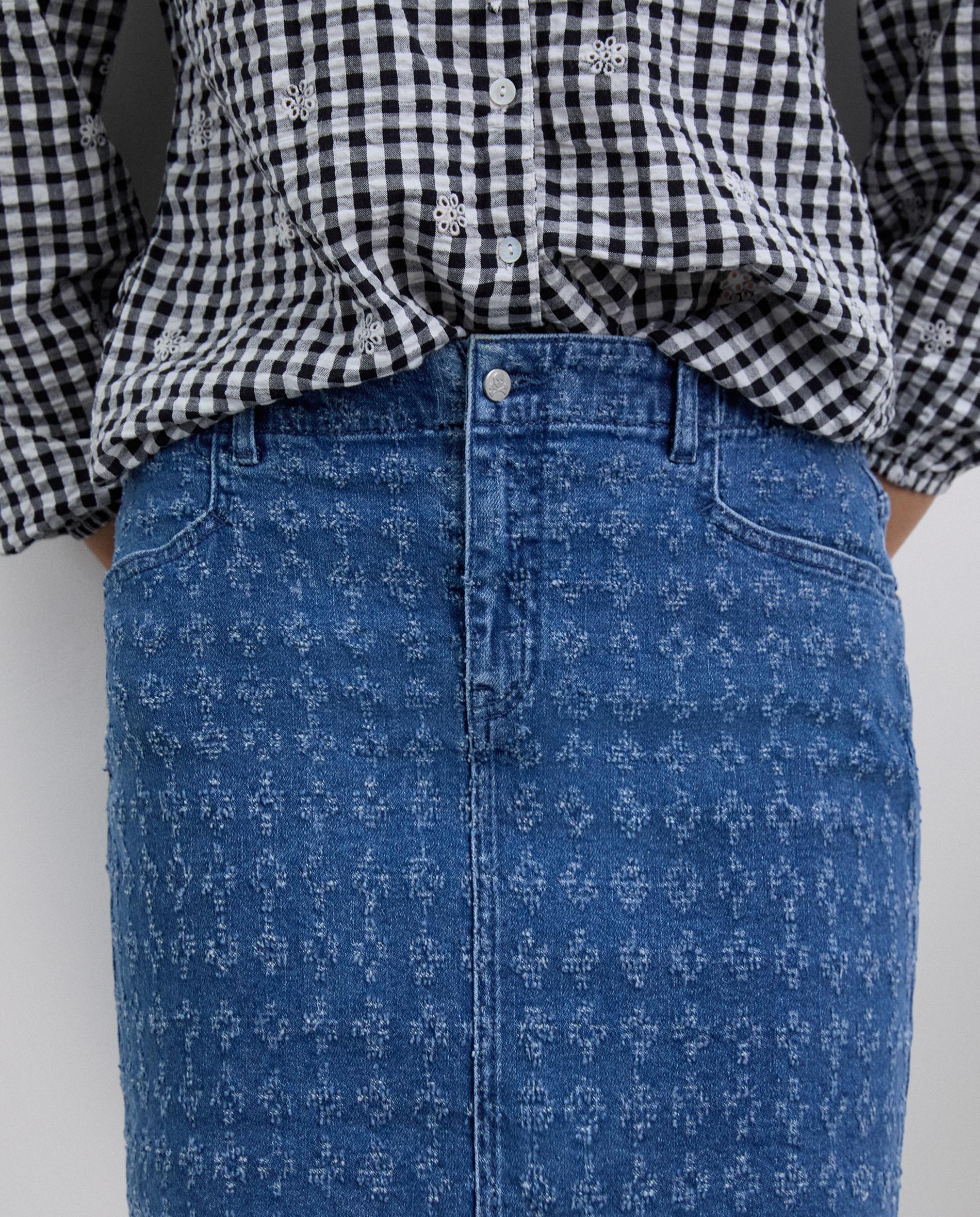 Saia Jeans Mini com Estampado Desgastado Azul denim-3