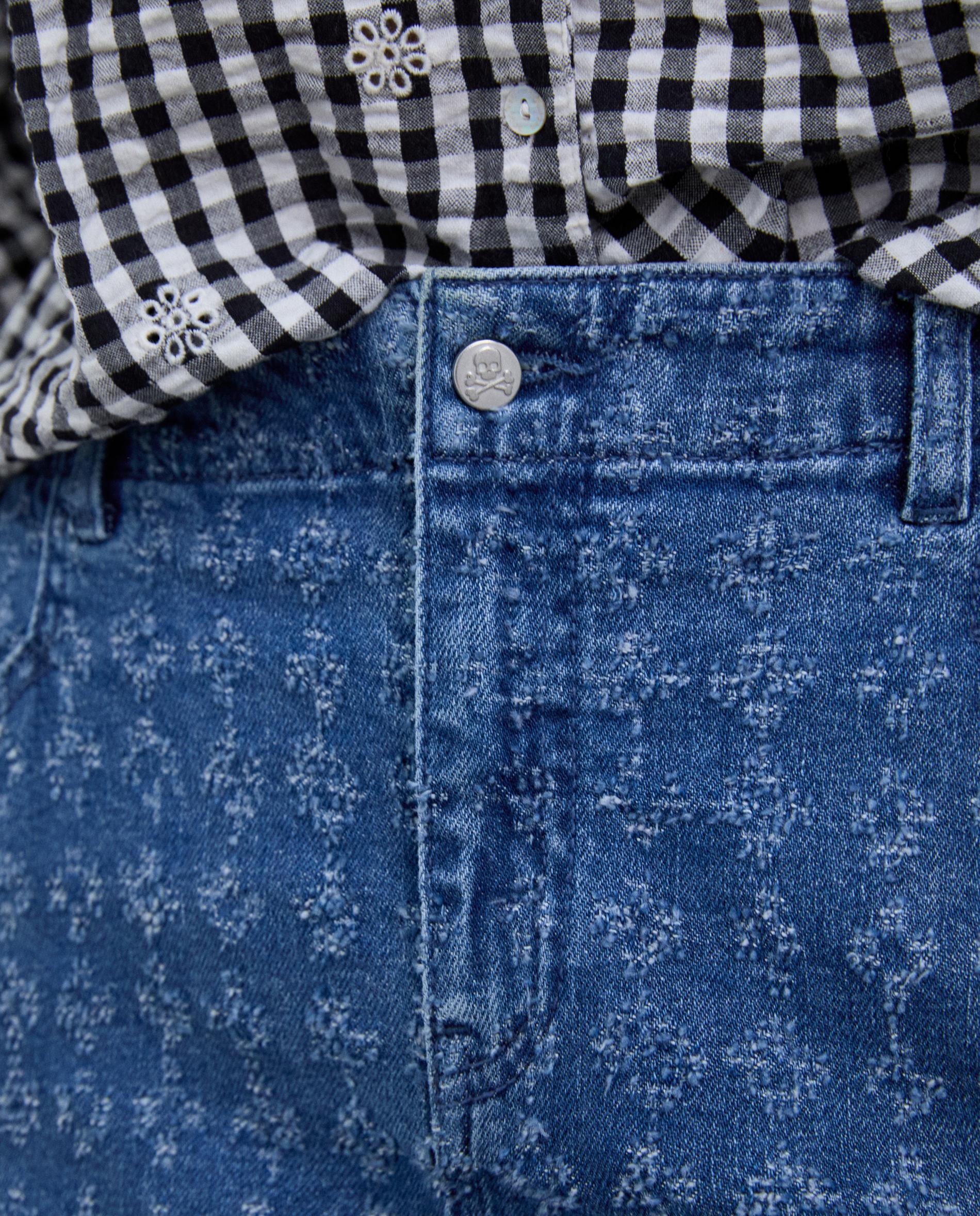 Saia Jeans Mini com Estampado Desgastado Azul denim-4